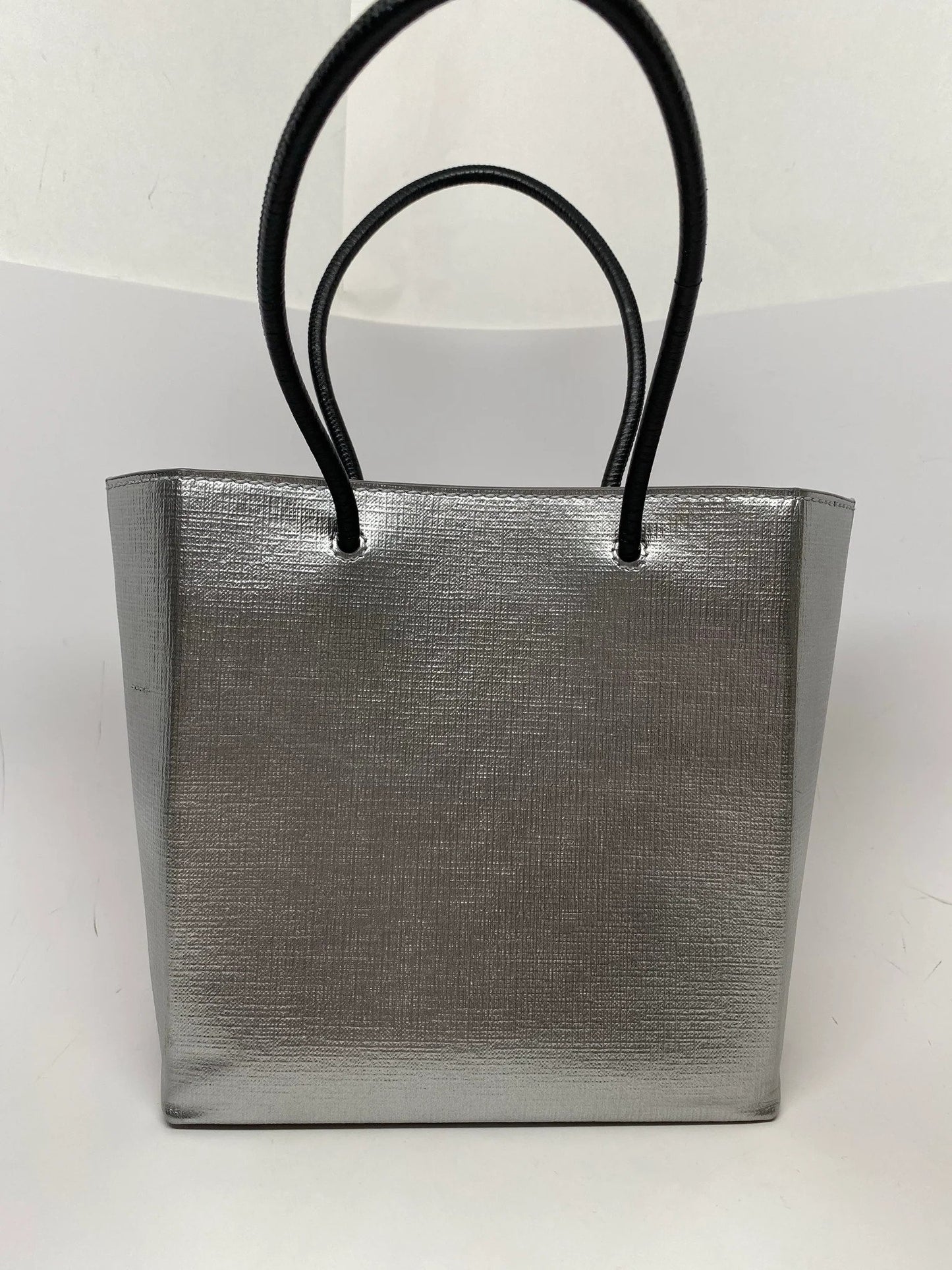 BALENCIAGA SHOPPING XXS NORTH SOUTH SILVER TOTE BAG