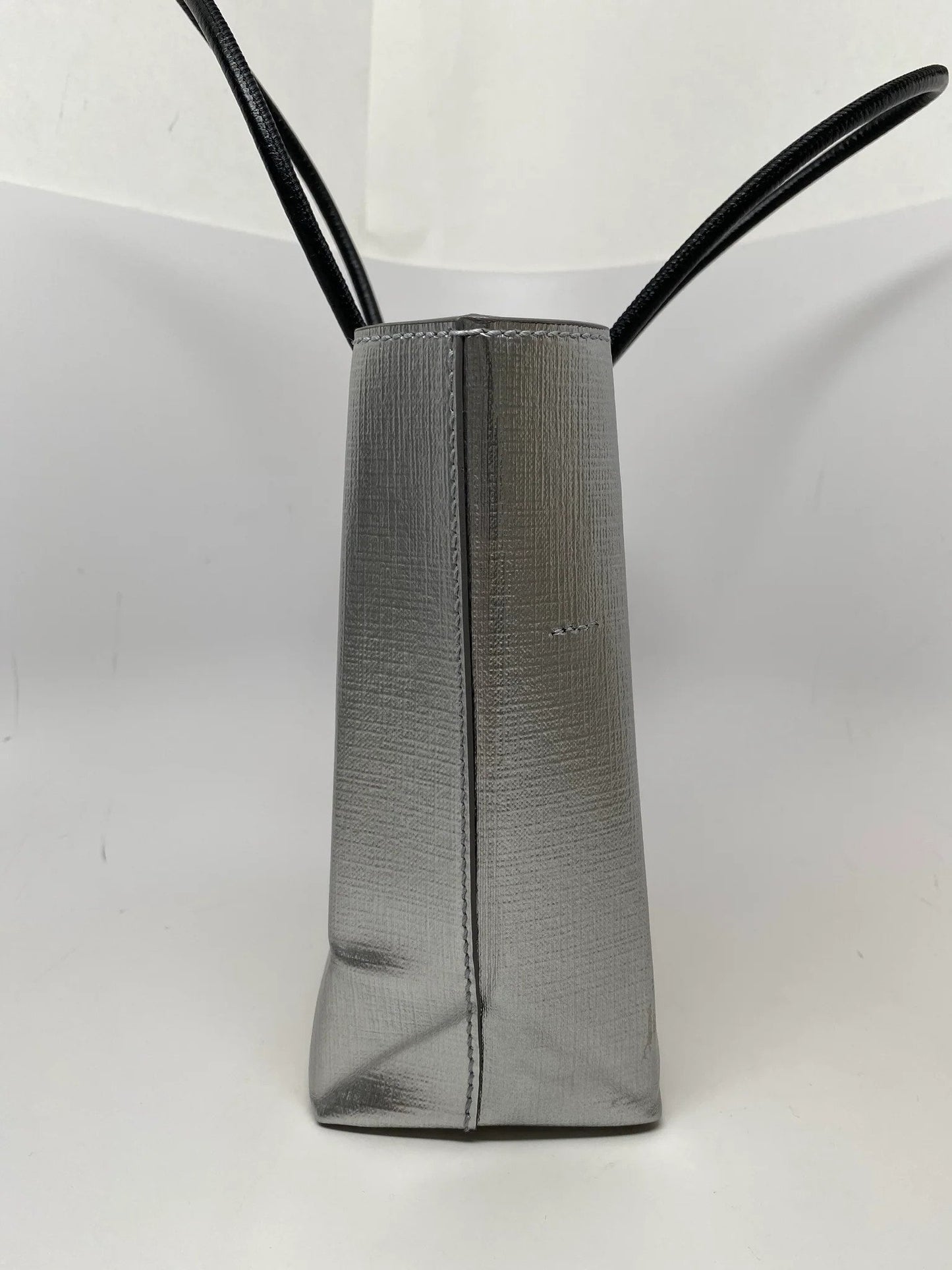 BALENCIAGA SHOPPING XXS NORTH SOUTH SILVER TOTE BAG
