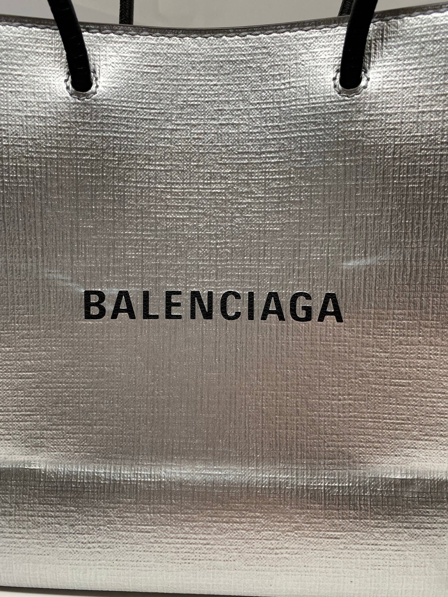 BALENCIAGA SHOPPING XXS NORTH SOUTH SILVER TOTE BAG