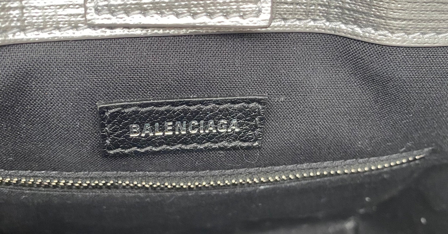 BALENCIAGA SHOPPING XXS NORTH SOUTH SILVER TOTE BAG