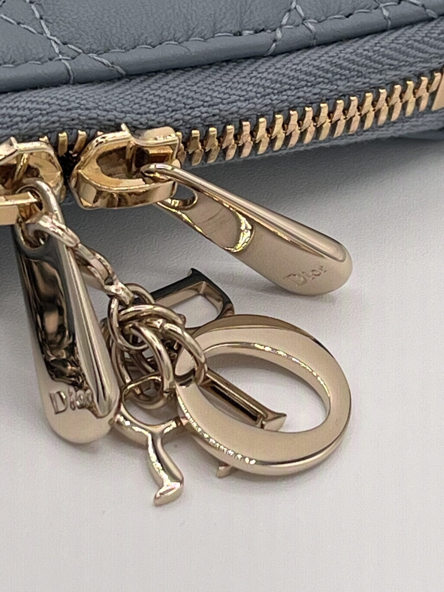 Dior Montaigne Phone Holder with Chain Strap - Blue Calfskin