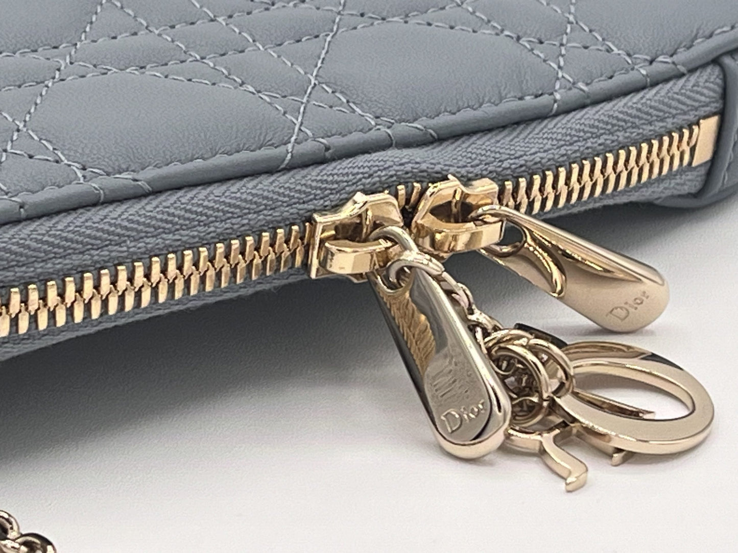 Dior Montaigne Phone Holder with Chain Strap - Blue Calfskin