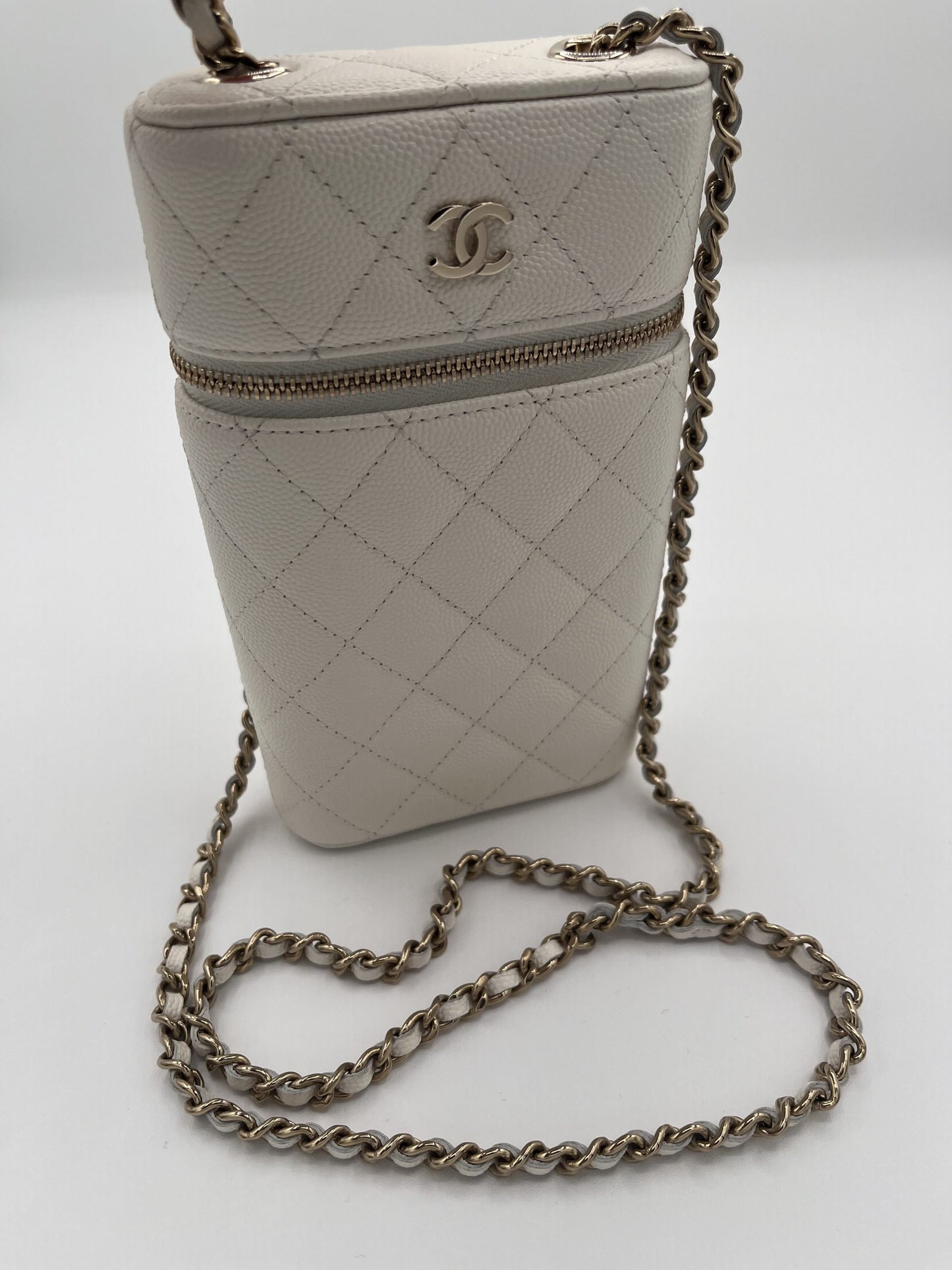 Chanel Vanity Phone Holder in Quilted Caviar with Chain