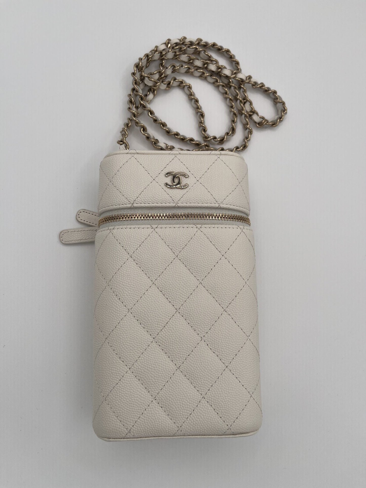 Chanel Vanity Phone Holder in Quilted Caviar with Chain