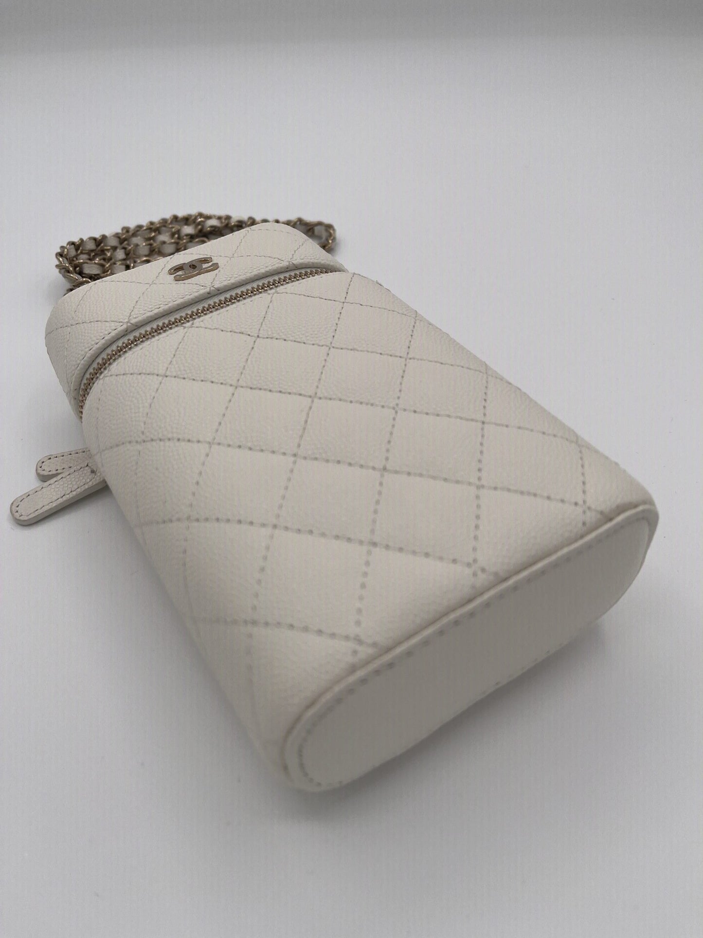 Chanel Vanity Phone Holder in Quilted Caviar with Chain