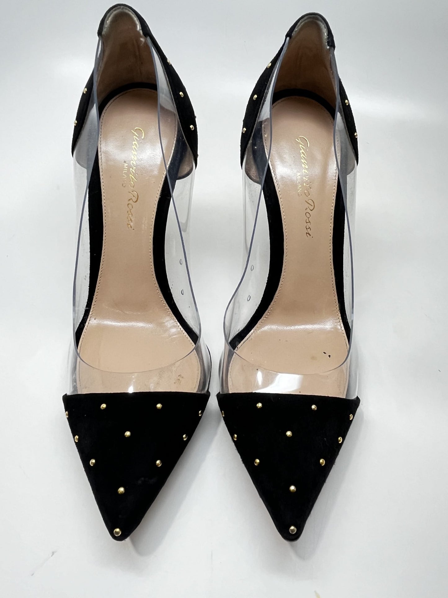 Gianvito Rossi PVC-Paneled Studded Suede Pumps