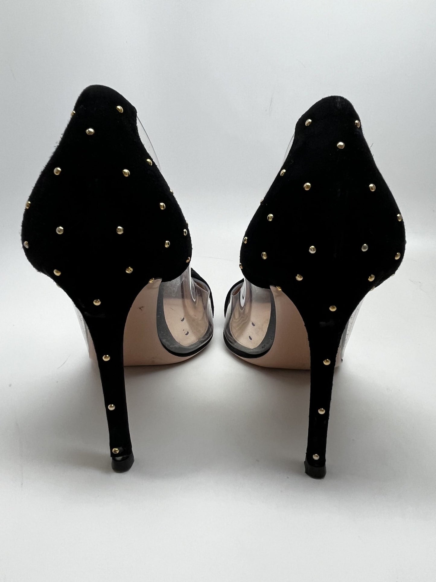 Gianvito Rossi PVC-Paneled Studded Suede Pumps