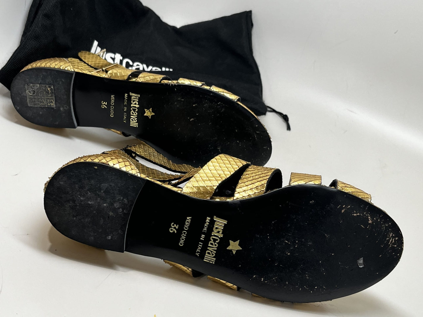 Just Cavalli Gold Flat Gladiator Sandal