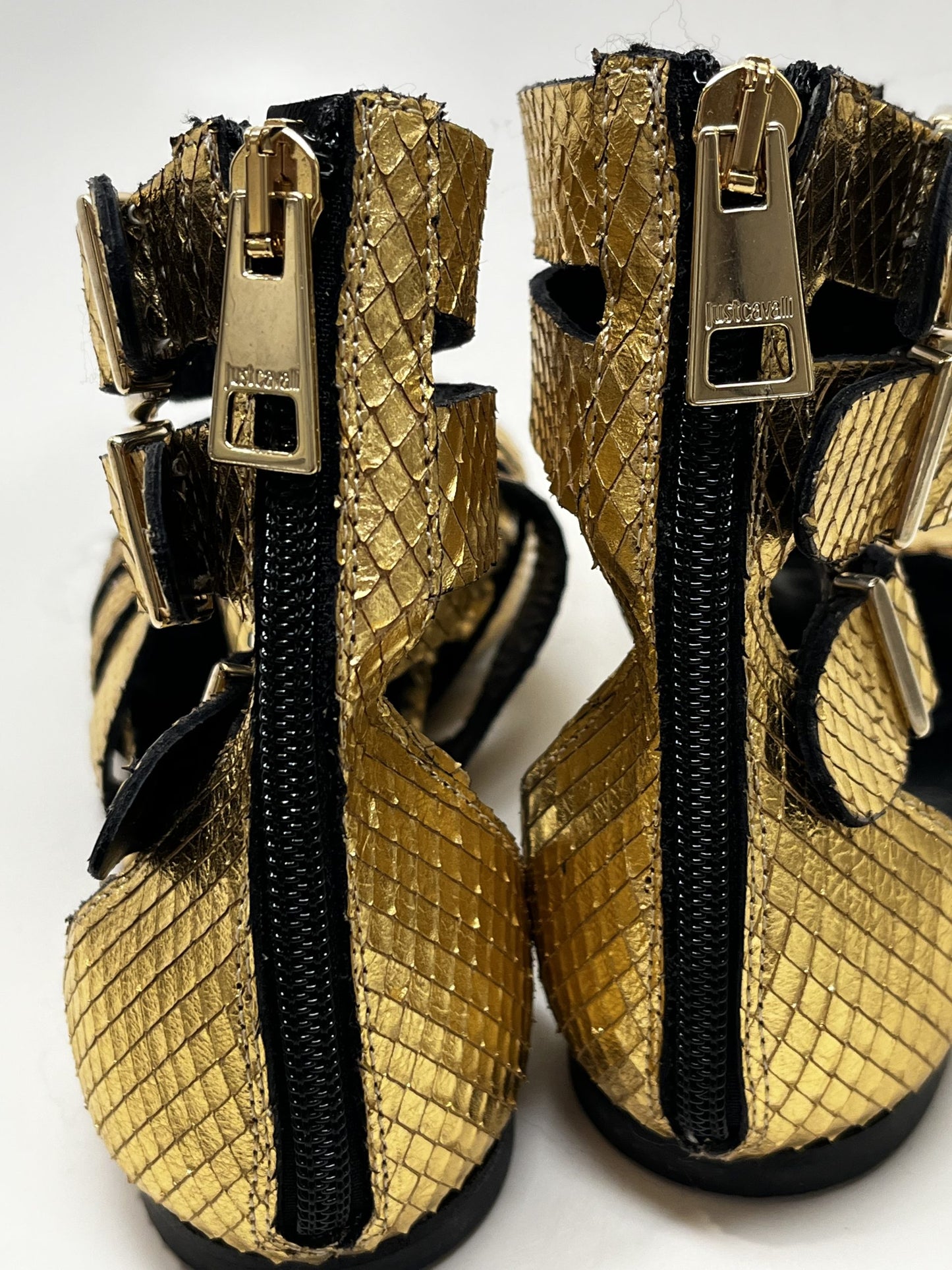 Just Cavalli Gold Flat Gladiator Sandal