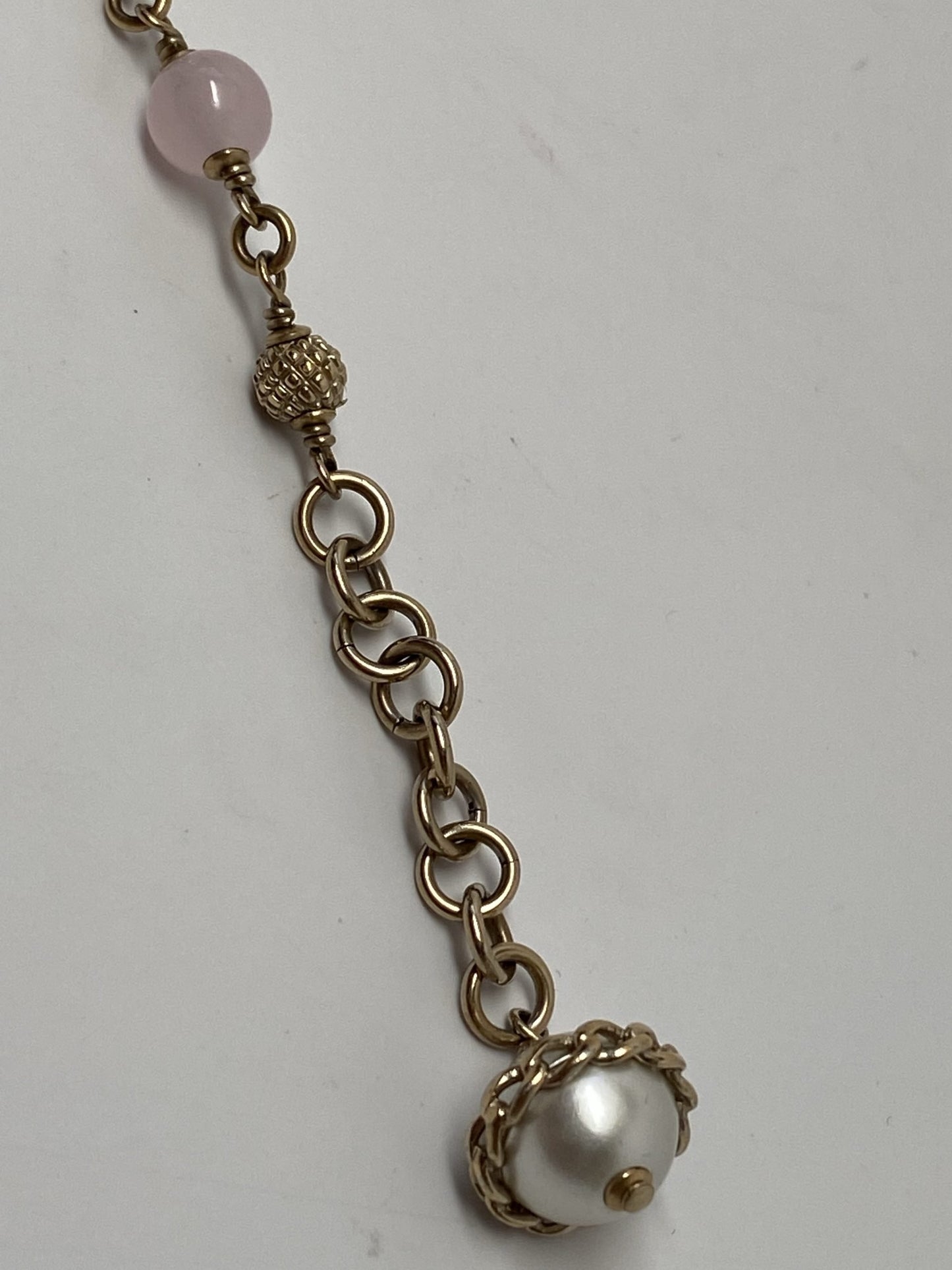 CHANEL GOLD TONE CC BRACELET WITH PEARLS