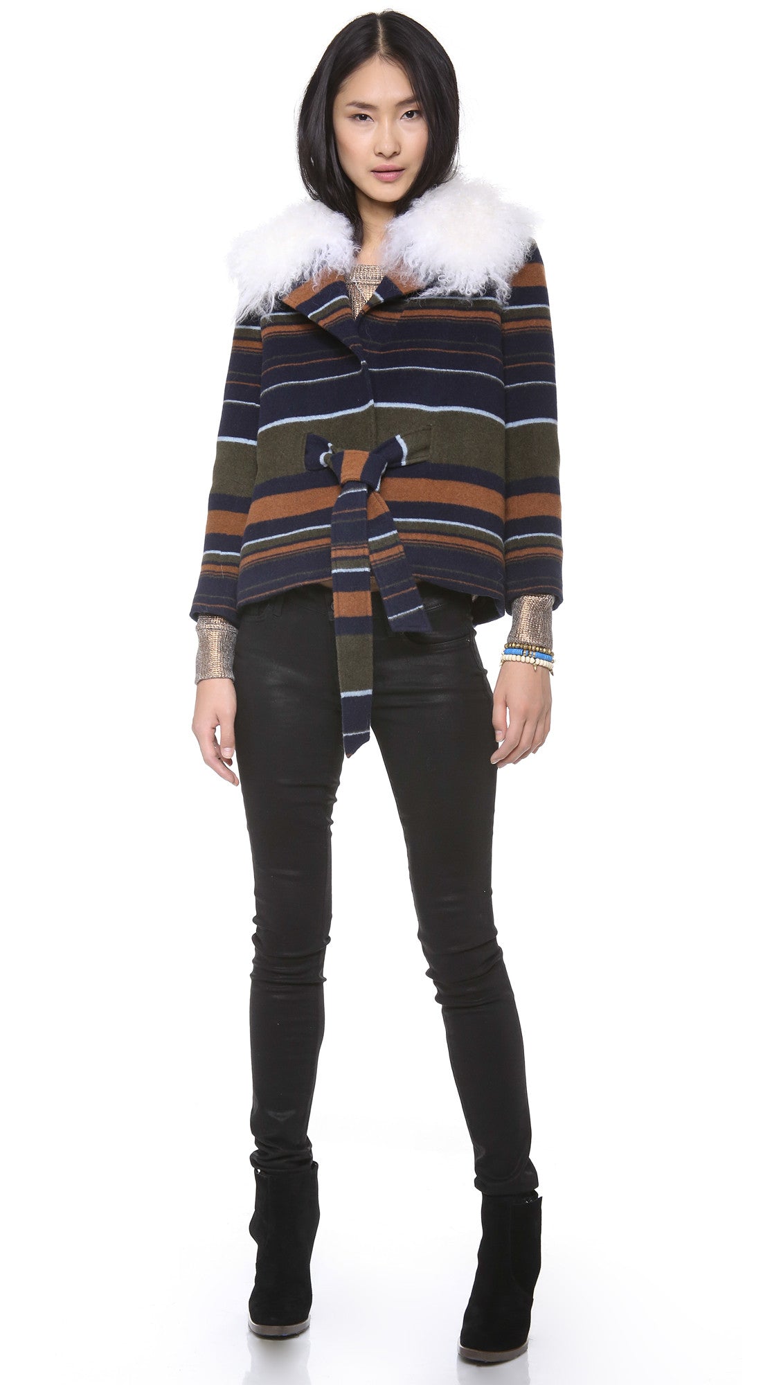 SKAIST TAYLOR WOOL JACKET WITH FUR COLLAR - SIZE SMALL
