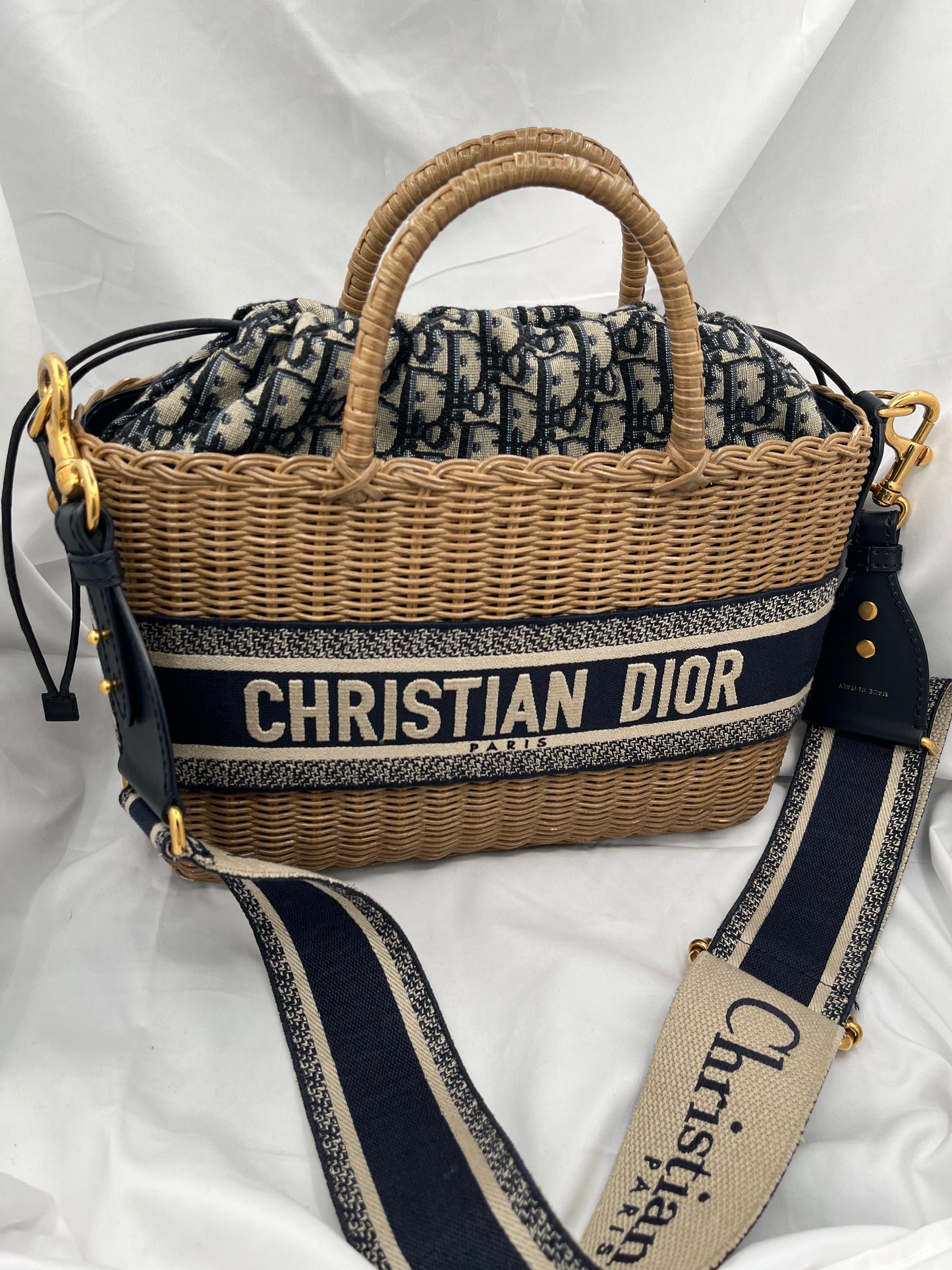 Christian Dior Wicker Oblique Basket Bag in Blue