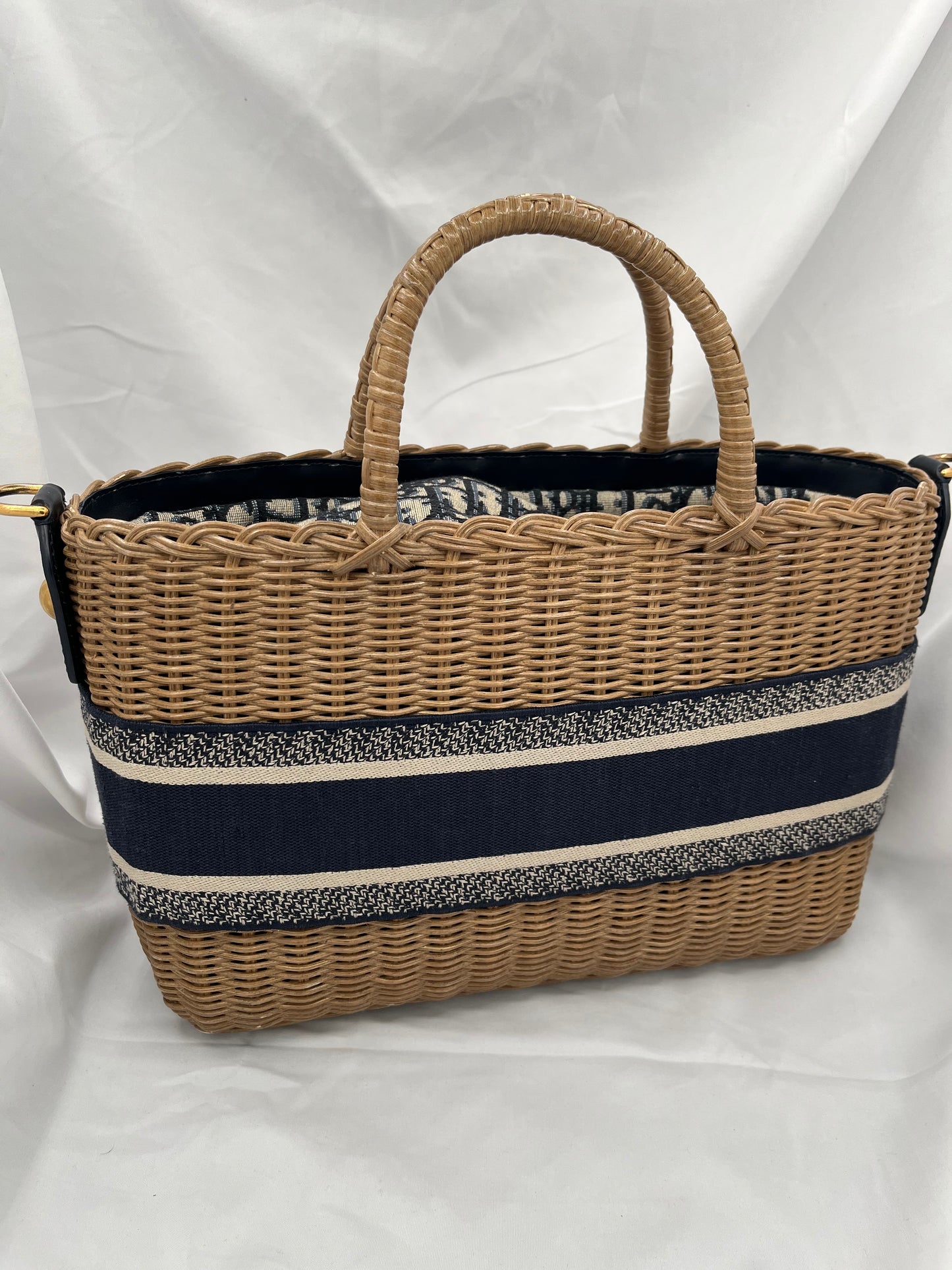 Christian Dior Wicker Oblique Basket Bag in Blue