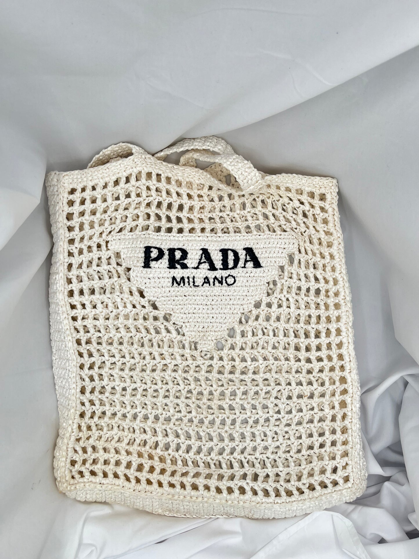 Prada Crochet Tote Bag in Bianco