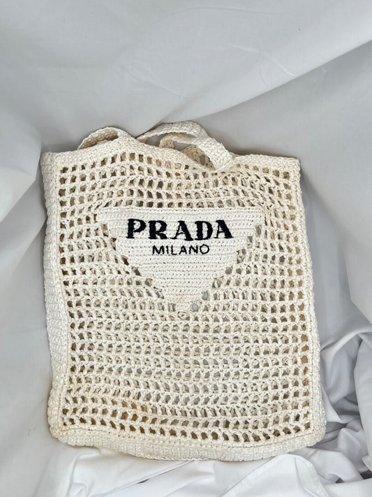 Prada Crochet Tote Bag in Bianco