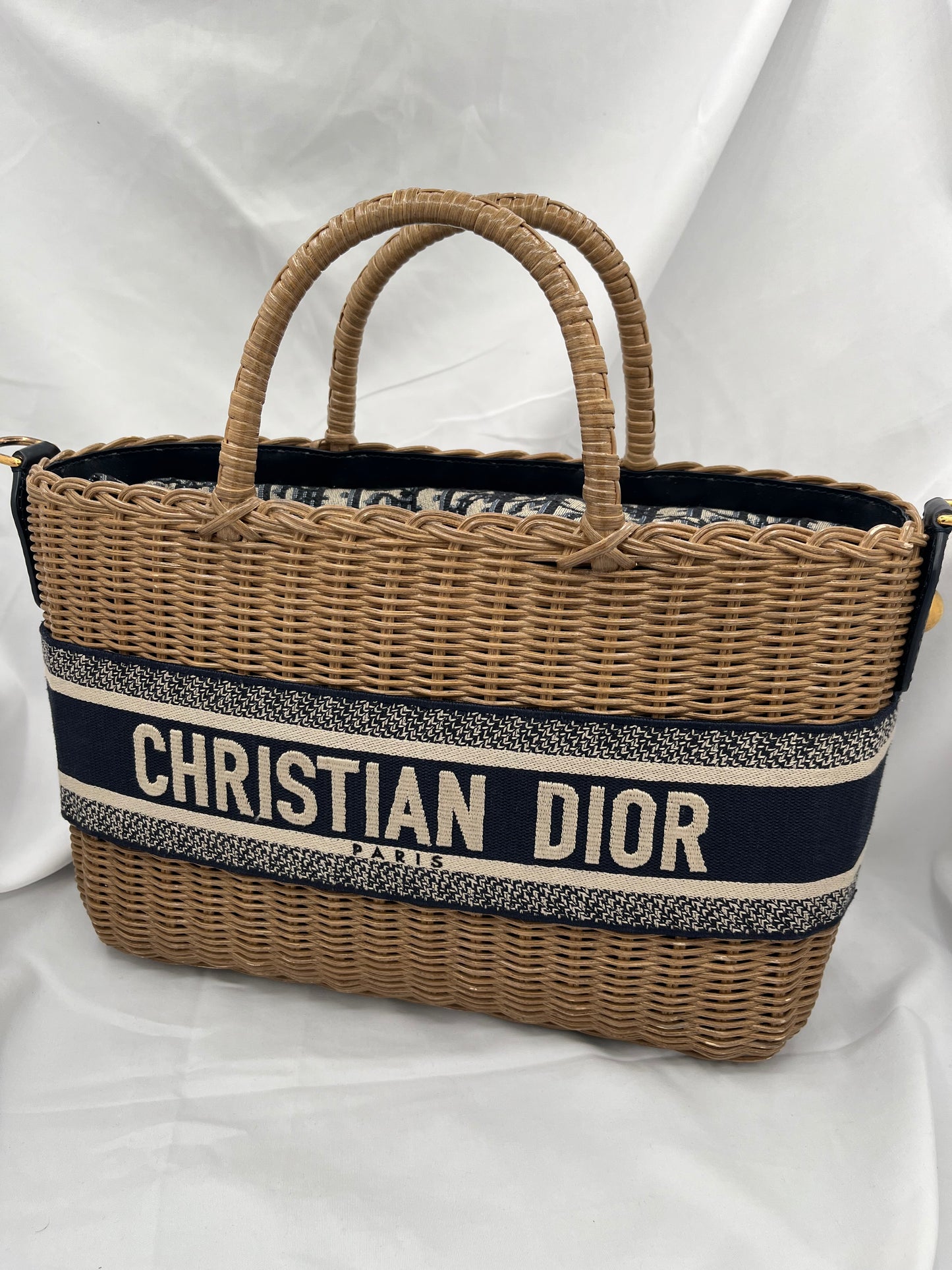 Christian Dior Wicker Oblique Basket Bag in Blue