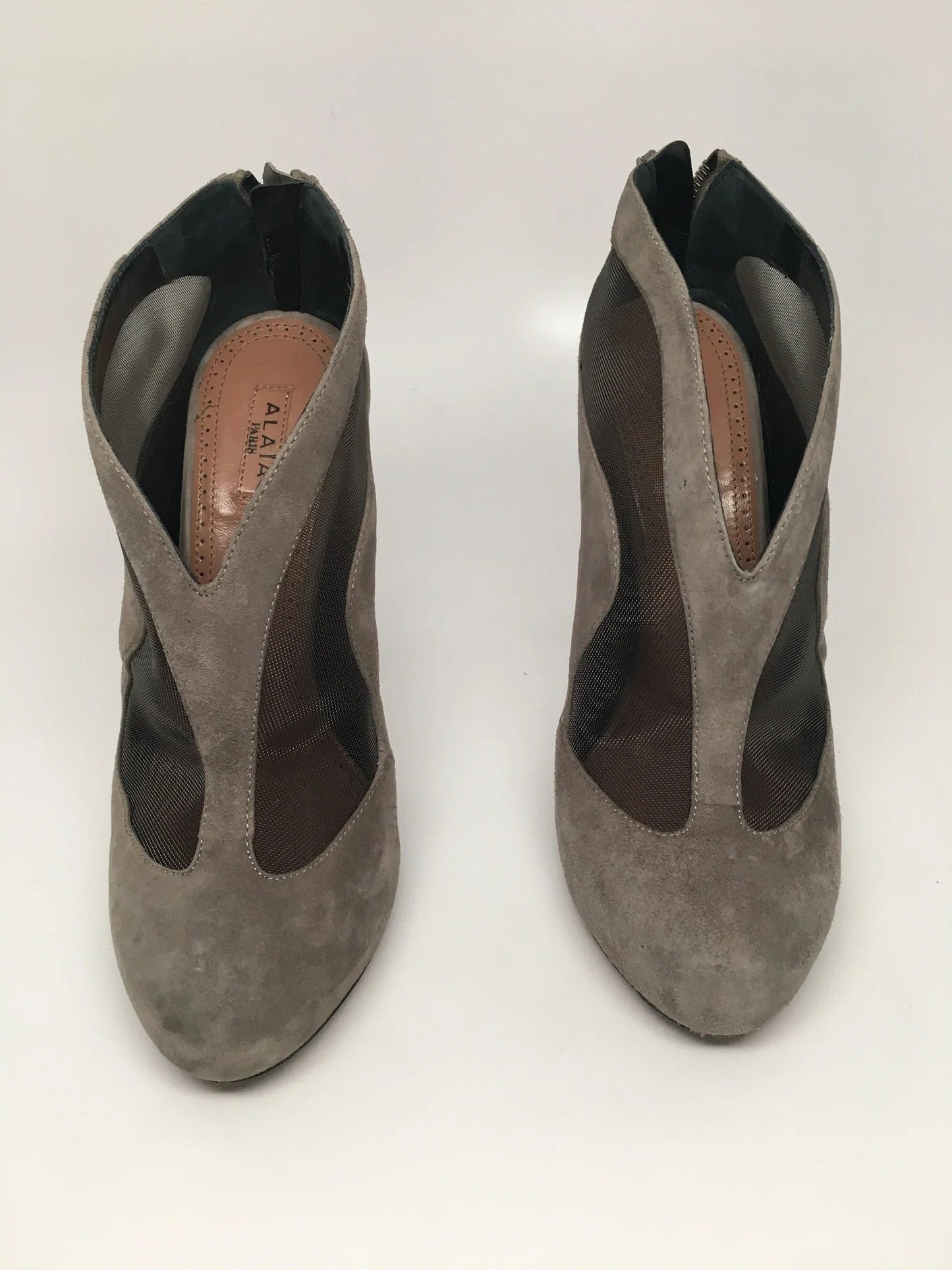 ALAIA PARIS CHAMOIS STILETTO ANKLE BOOTIES - SIZE 37