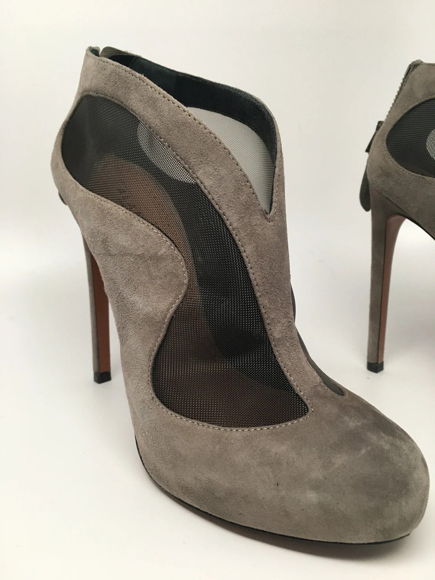 ALAIA PARIS CHAMOIS STILETTO ANKLE BOOTIES - SIZE 37