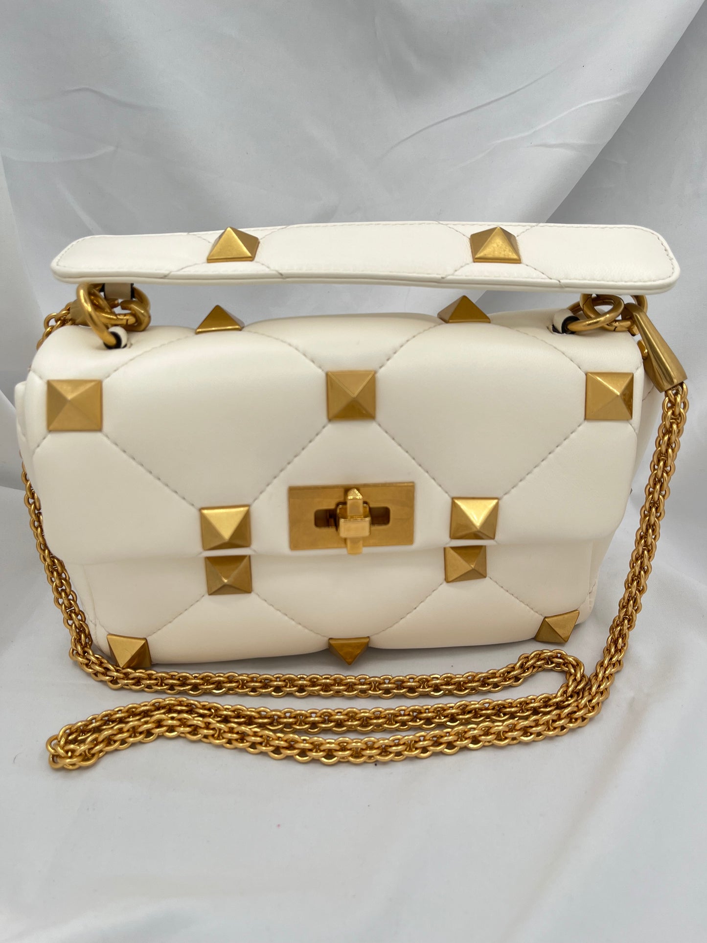 Valentino Garavani Roman Stud Foldover Top Tote Bag White