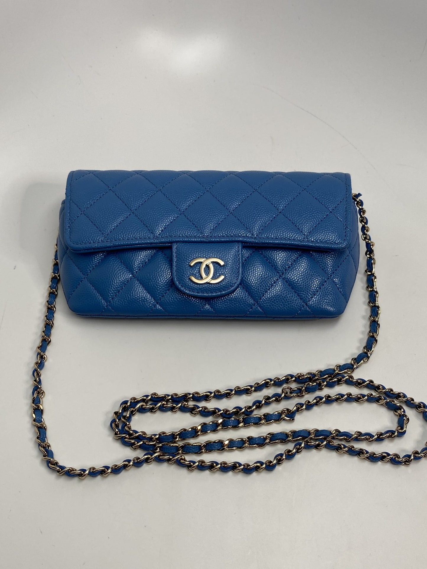 Chanel Blue Caviar Sunglass Case with Classic Chain