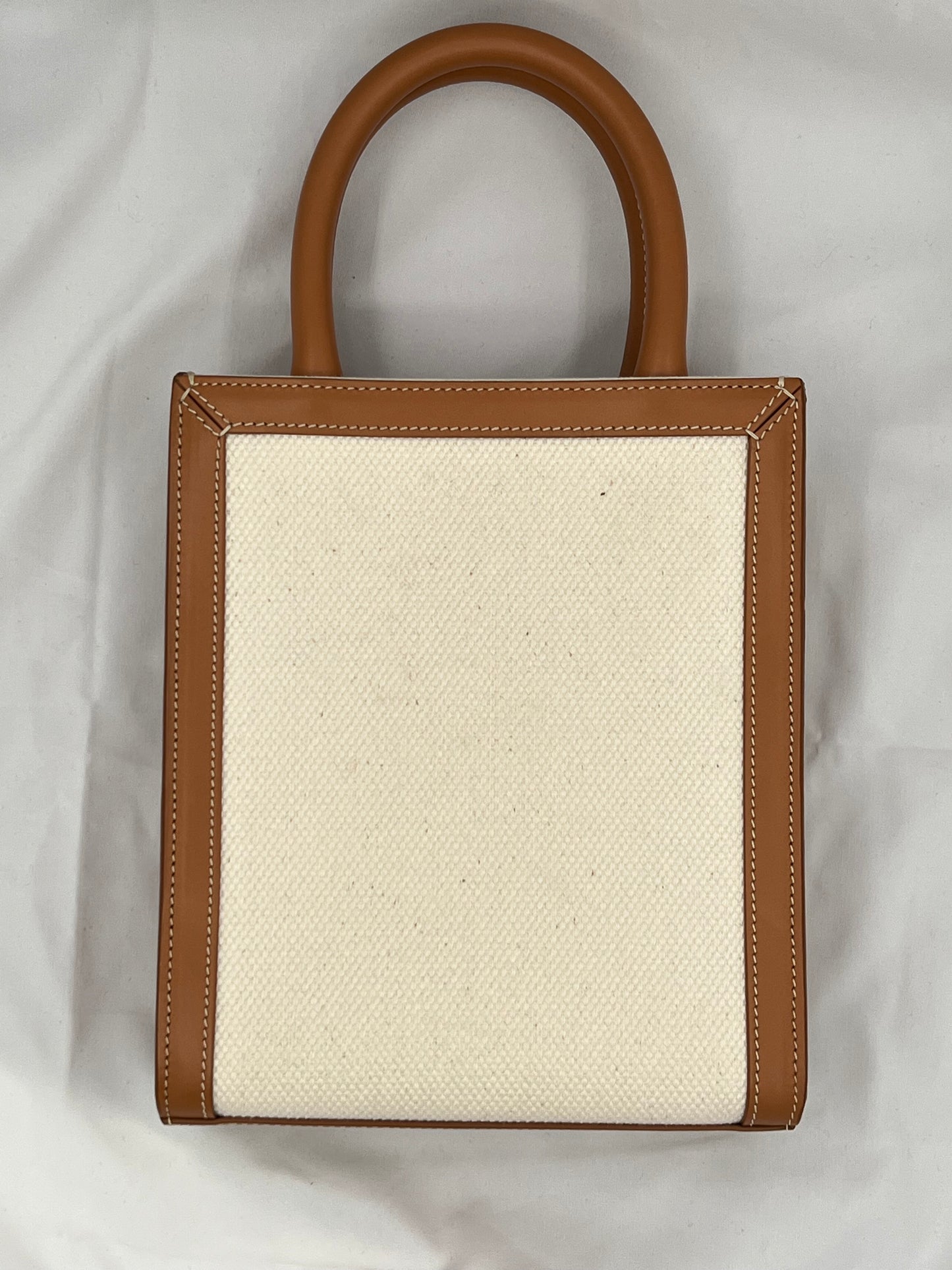 Celine Mini Vertical Cabas Tote Handbag With Strap White & Brown