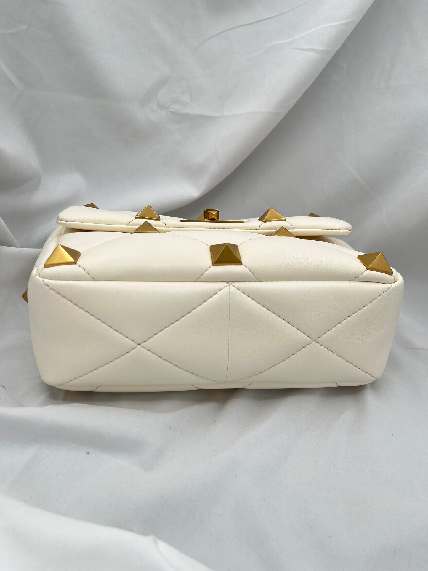 Valentino Garavani Roman Stud Foldover Top Tote Bag White