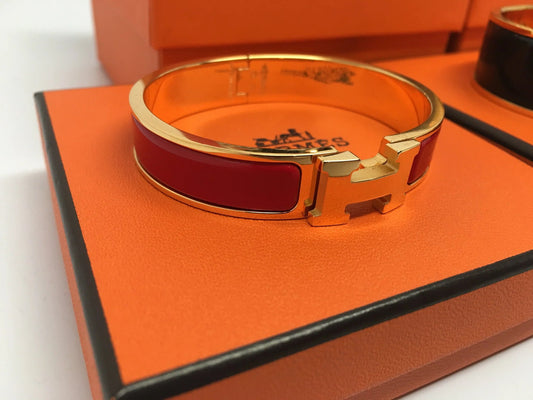 HERMES CLIC-CLAC H BRACELET, ROSEE DRAGEE - GOLD PLATED - SIZE SMALL (PM)