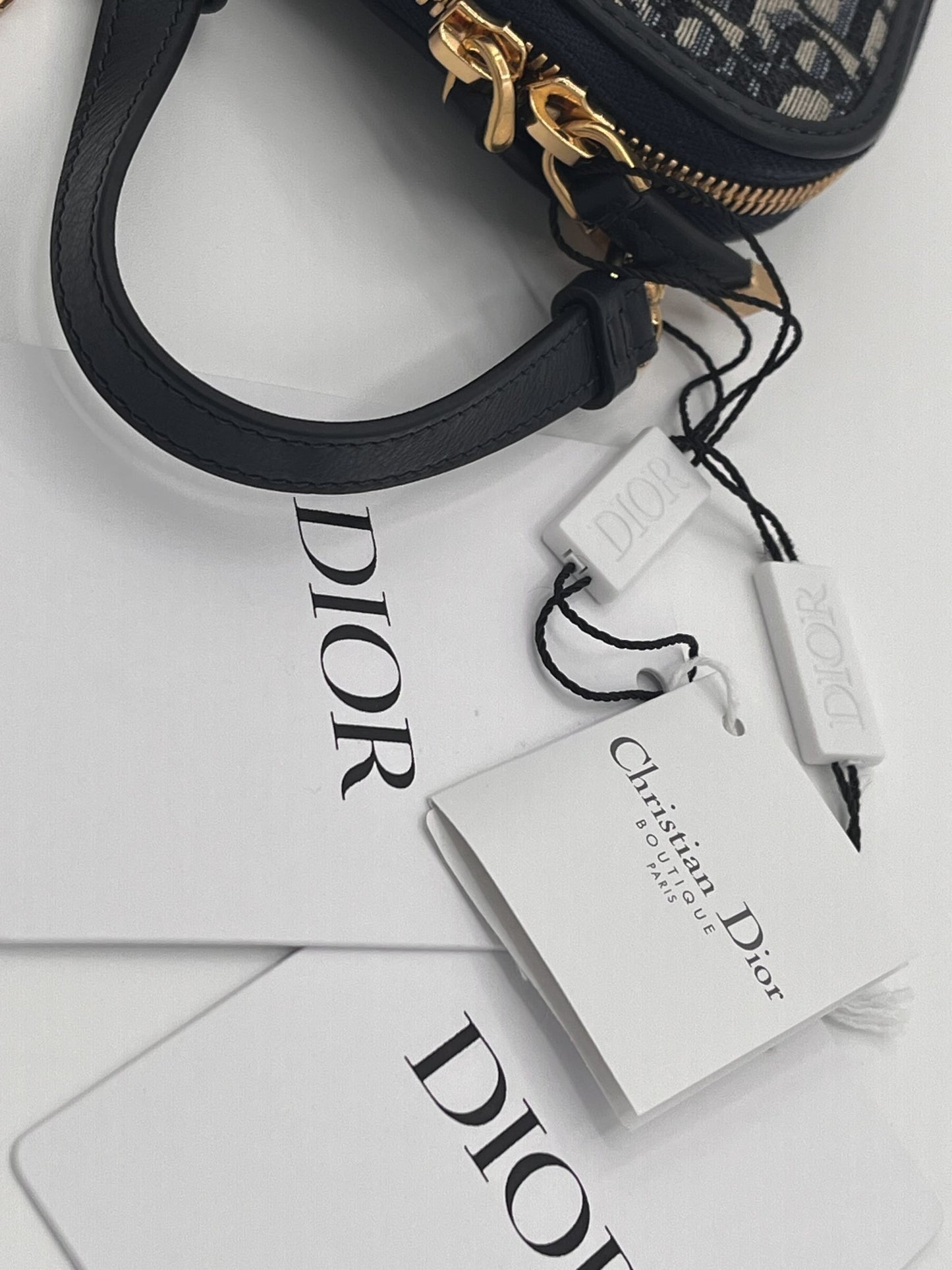 Dior Montaigne Phone Holder with Chain Strap - Blue Oblique Jacquard