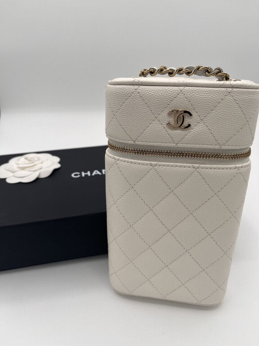 Chanel Vanity Phone Holder in Quilted Caviar with Chain