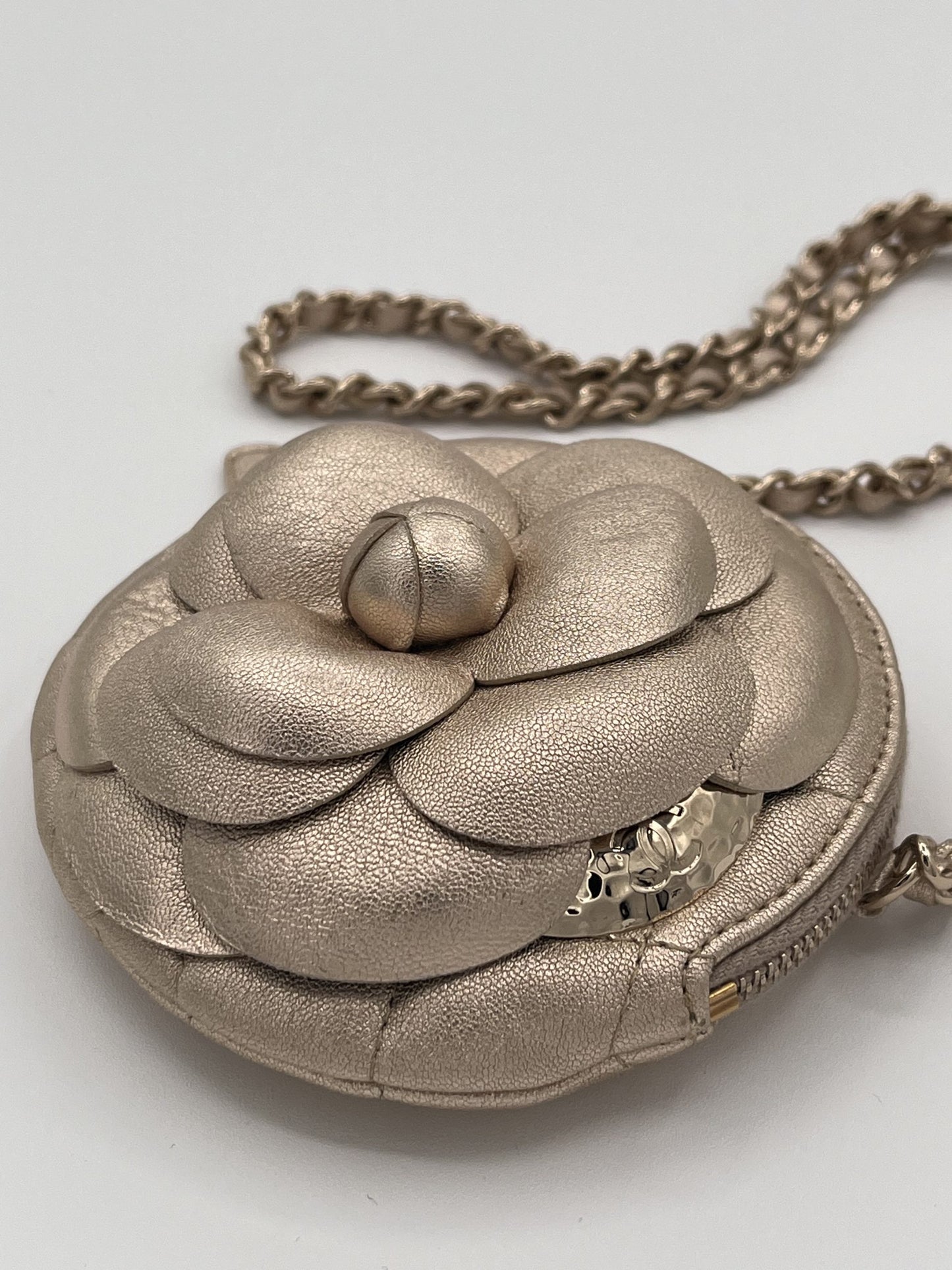 Chanel Camellia Round Clutch with Chain - Gold