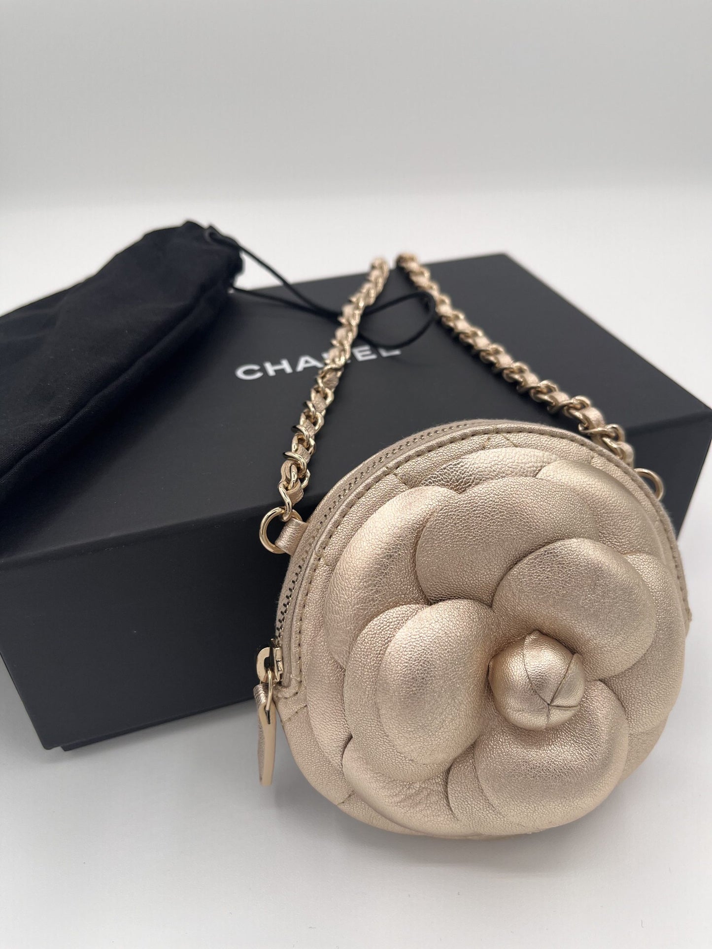 Chanel Camellia Round Clutch with Chain - Gold