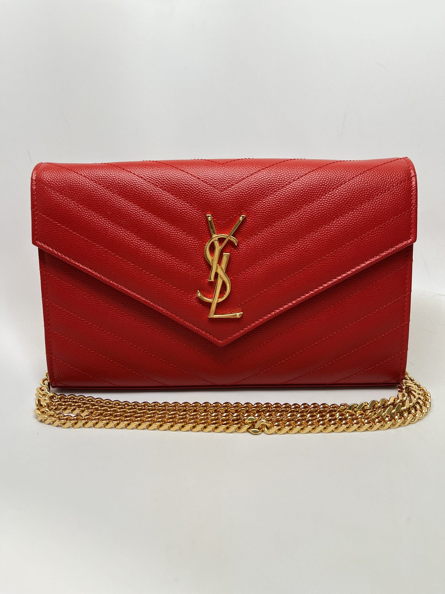 Saint Laurent Cassandre Classic Chain Wallet in Red