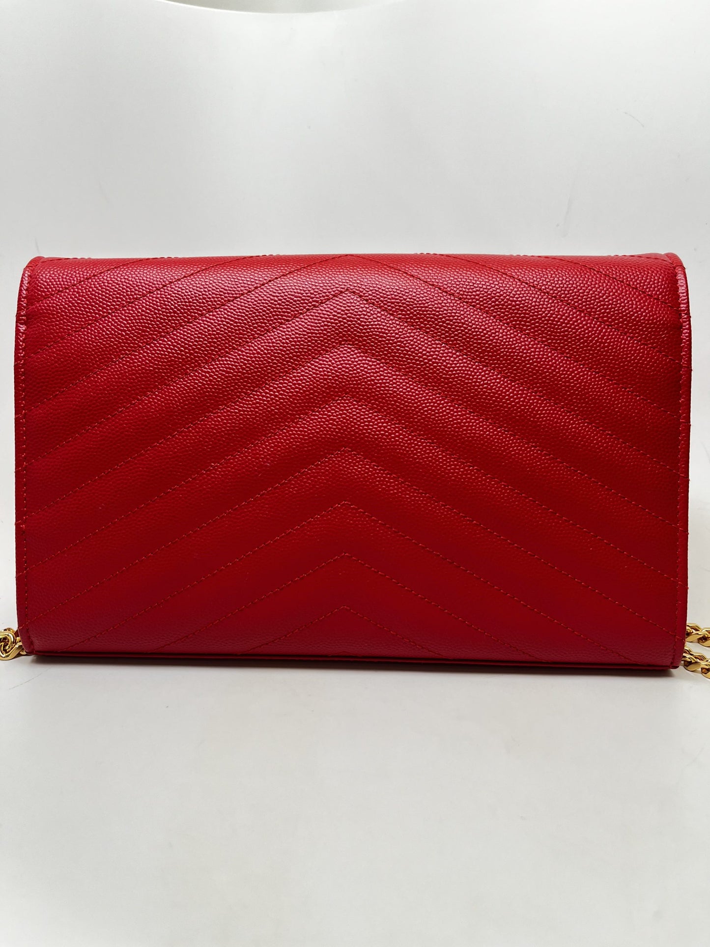 Saint Laurent Cassandre Classic Chain Wallet in Red