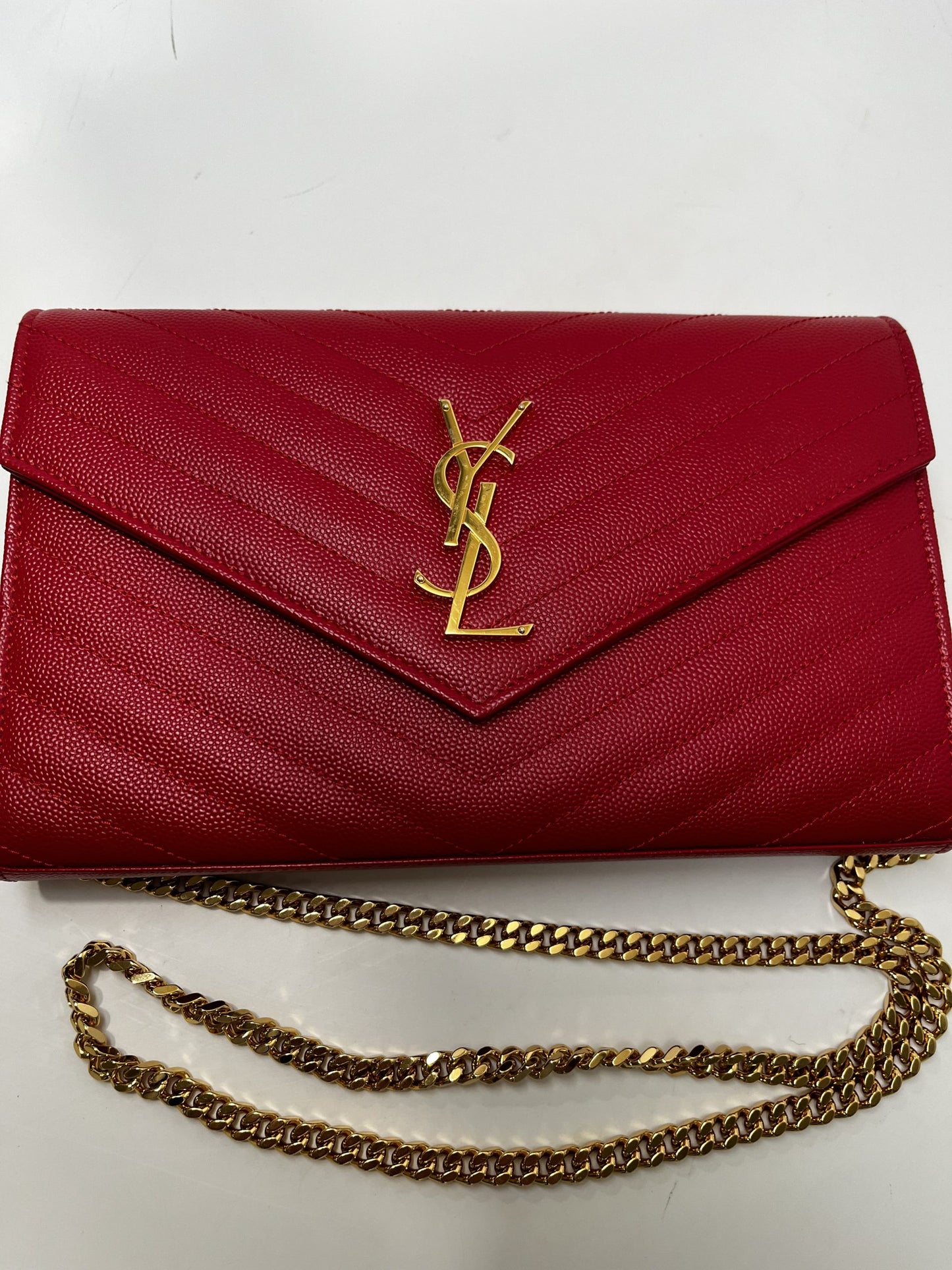 Saint Laurent Cassandre Classic Chain Wallet in Red