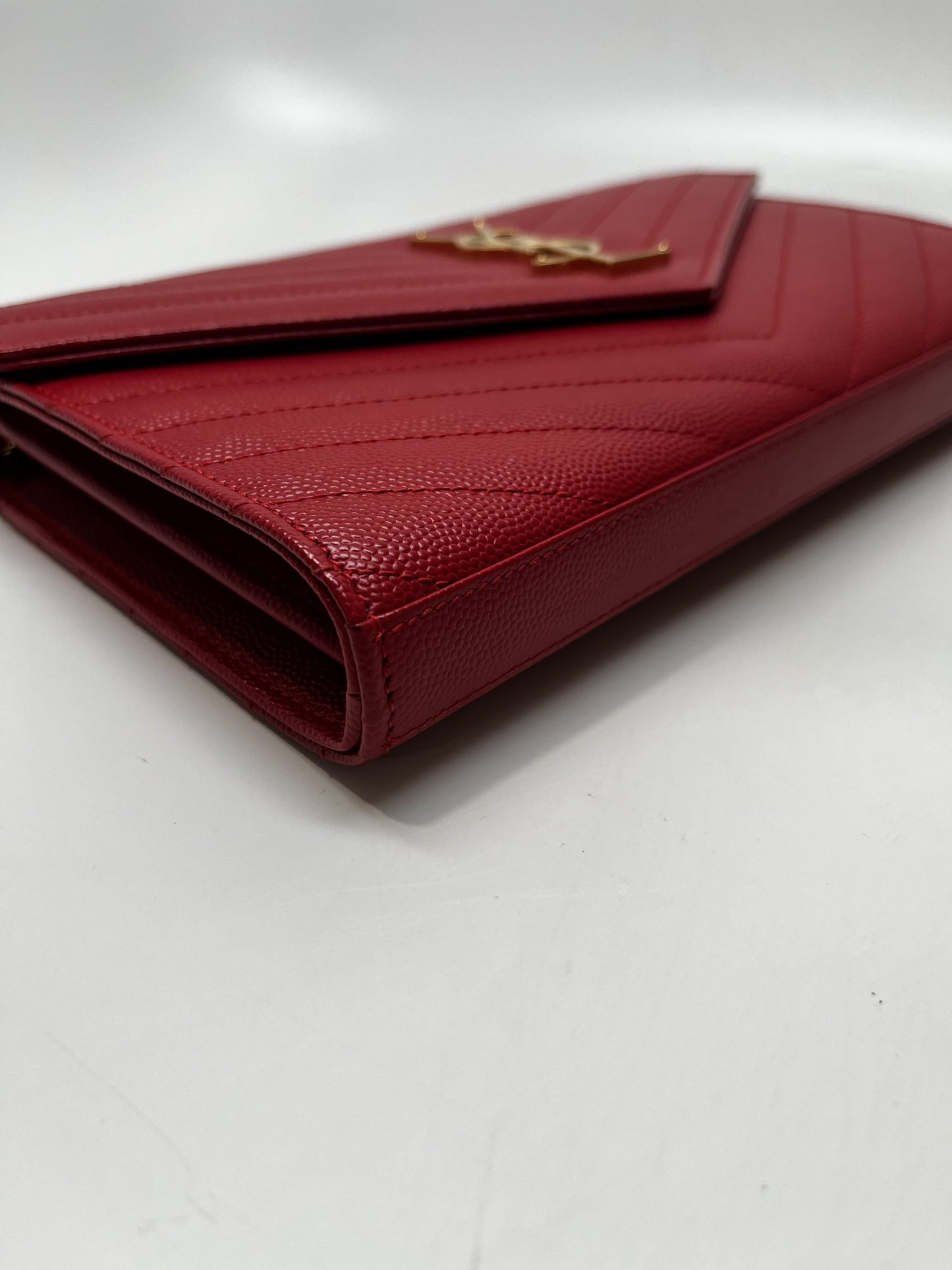 Saint Laurent Cassandre Classic Chain Wallet in Red