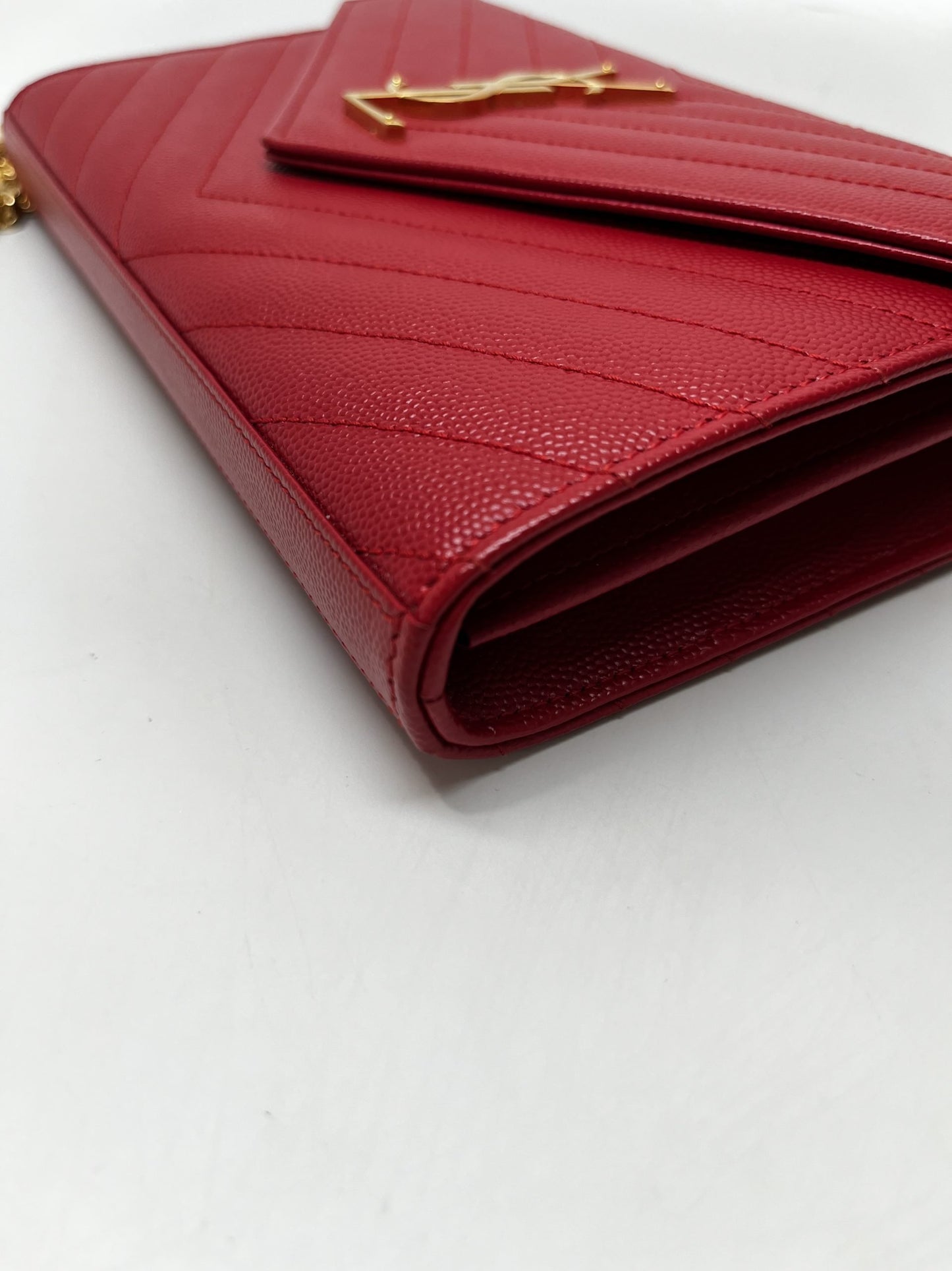 Saint Laurent Cassandre Classic Chain Wallet in Red