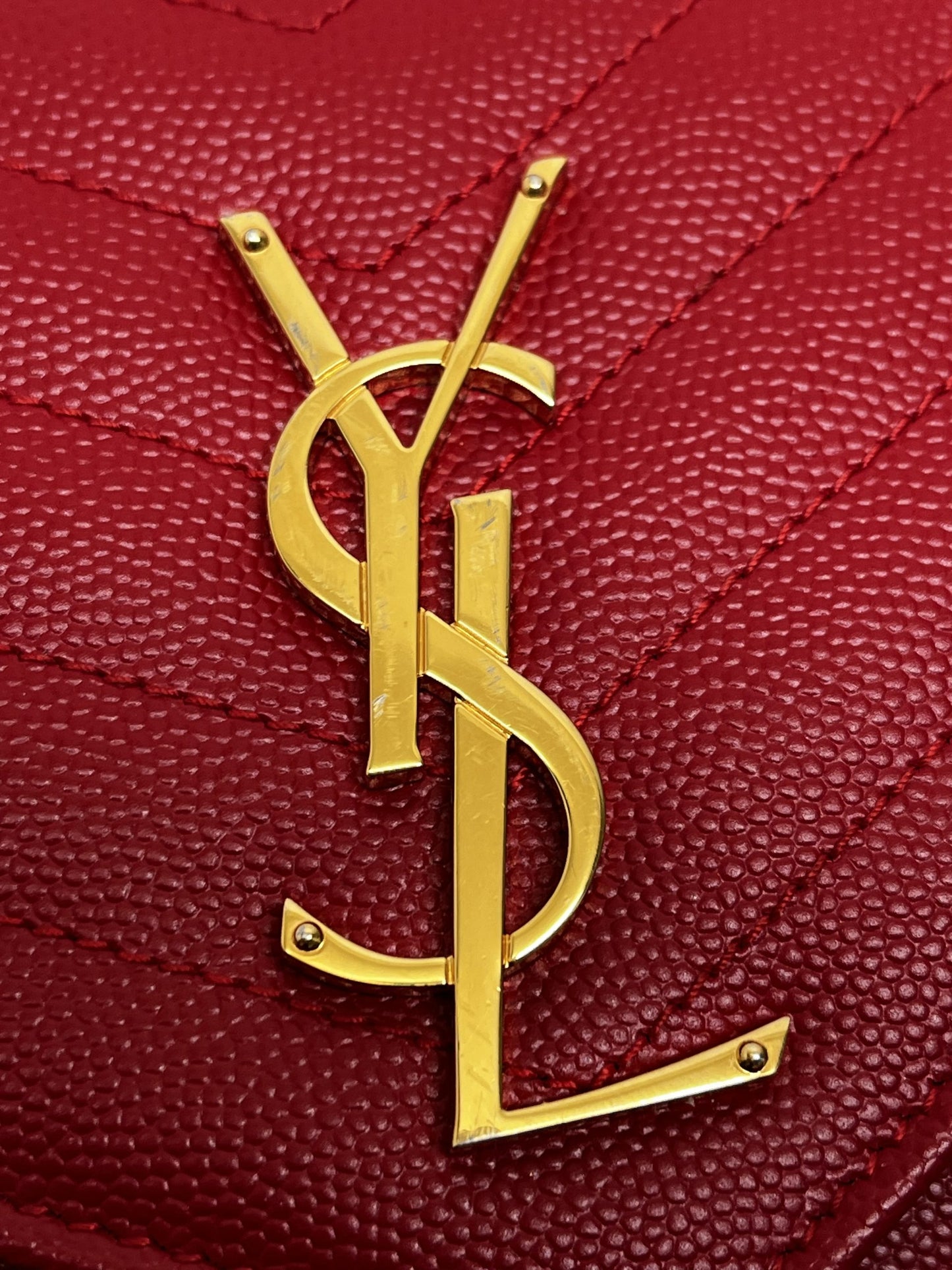 Saint Laurent Cassandre Classic Chain Wallet in Red