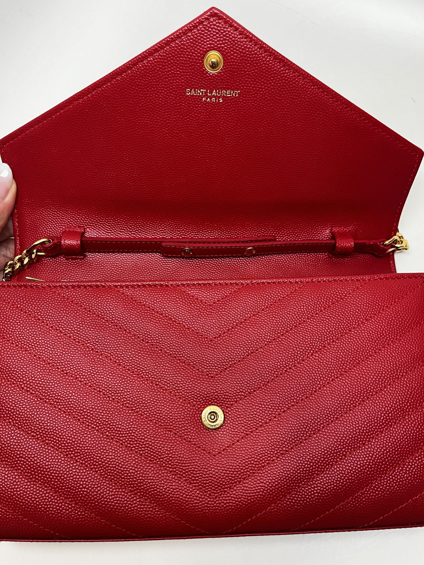 Saint Laurent Cassandre Classic Chain Wallet in Red