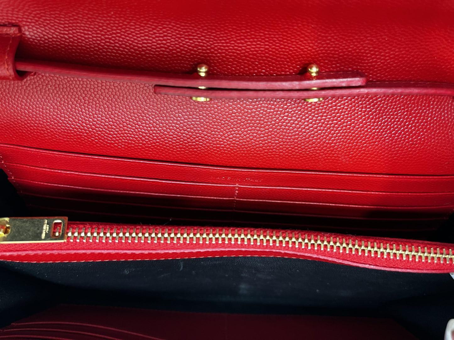 Saint Laurent Cassandre Classic Chain Wallet in Red