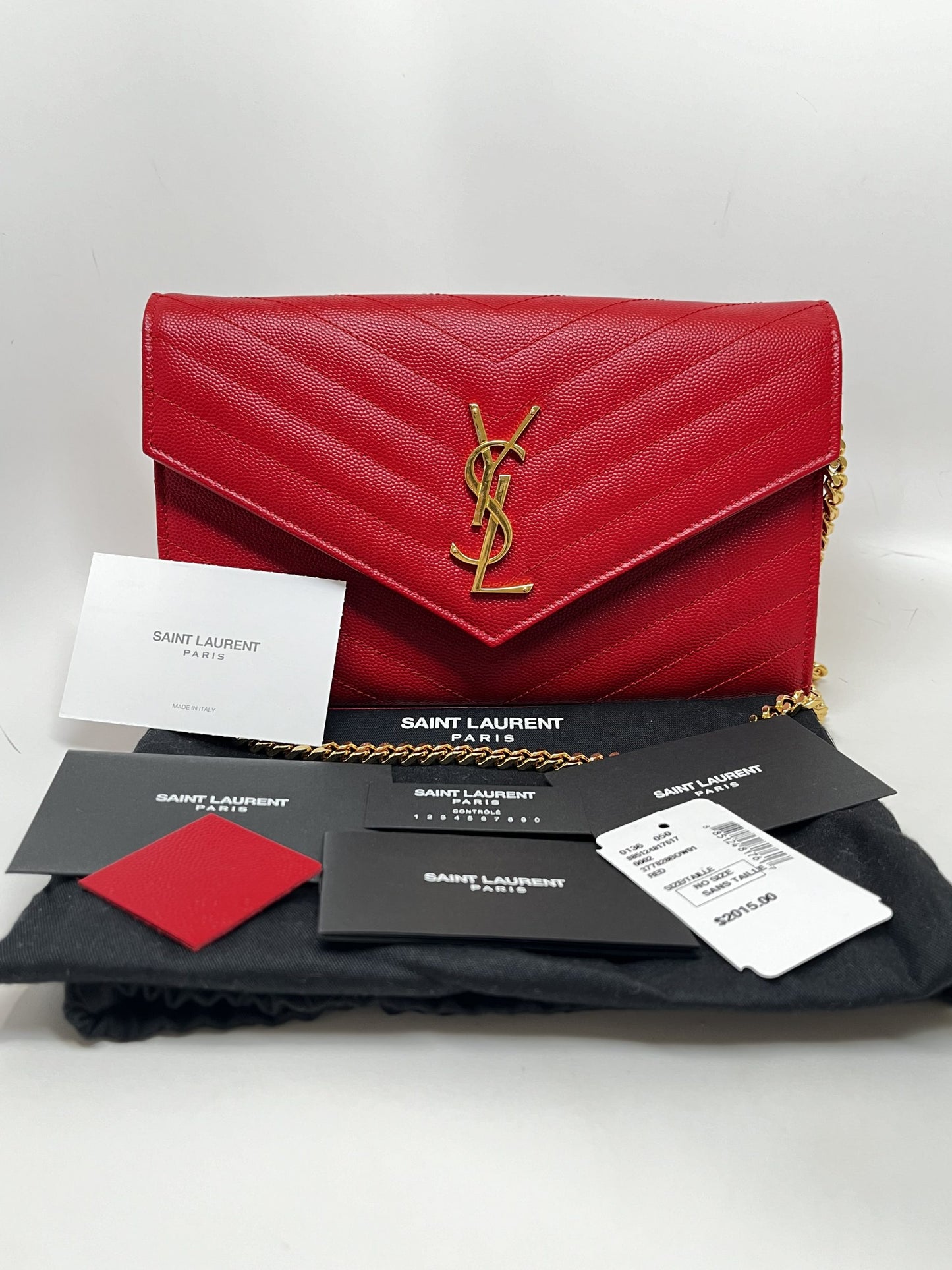 Saint Laurent Cassandre Classic Chain Wallet in Red