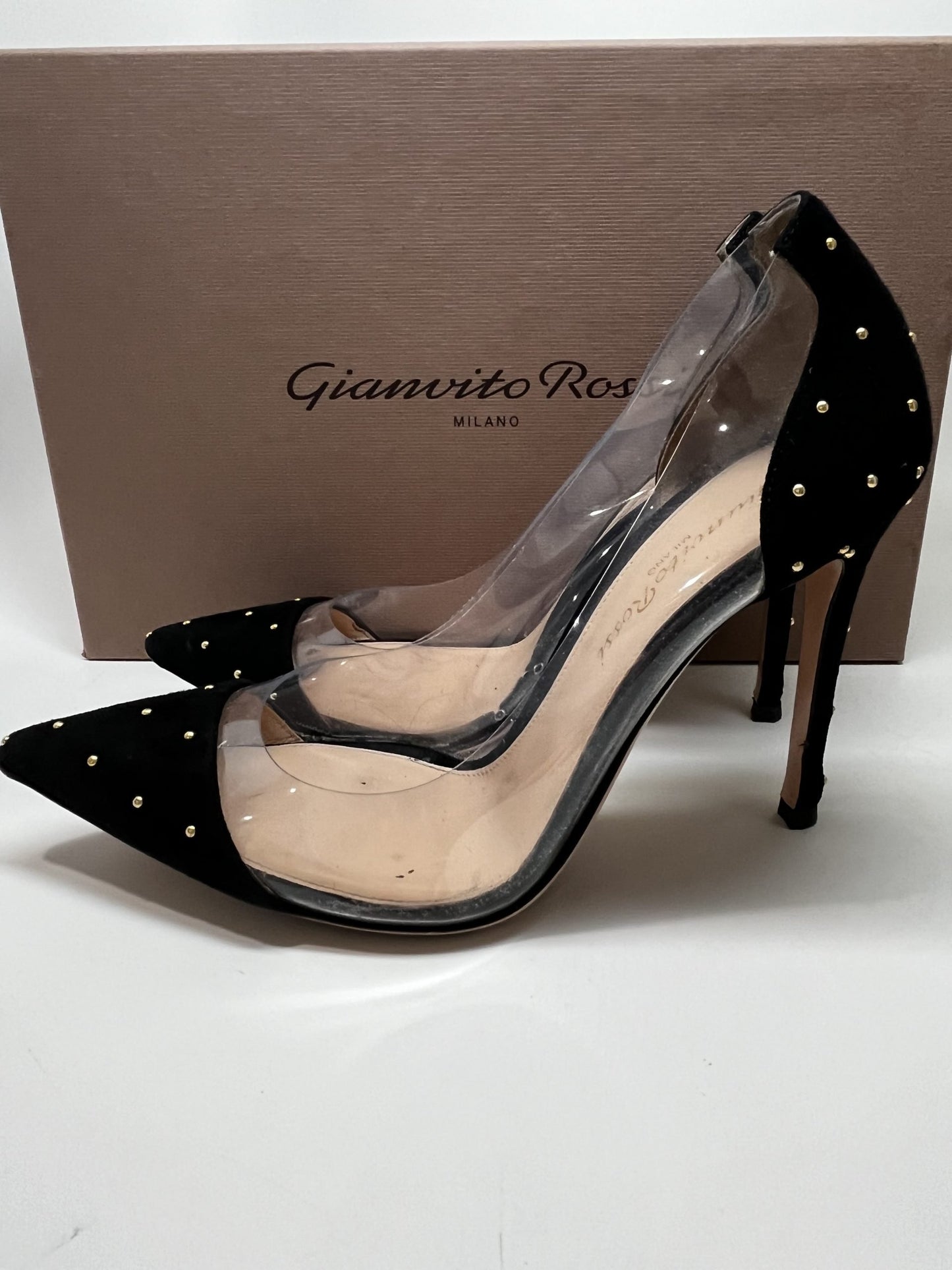 Gianvito Rossi PVC-Paneled Studded Suede Pumps