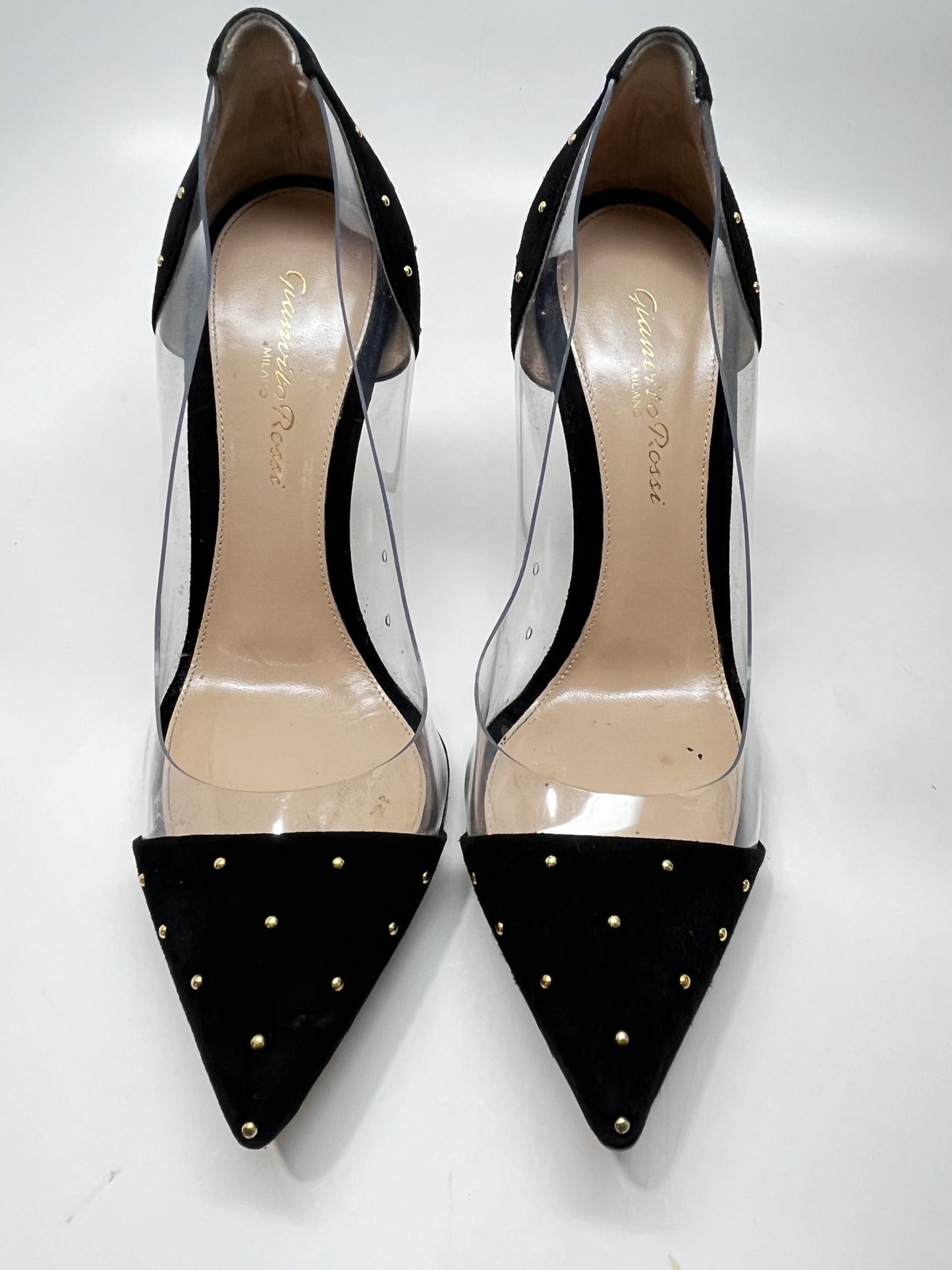 Gianvito Rossi PVC-Paneled Studded Suede Pumps