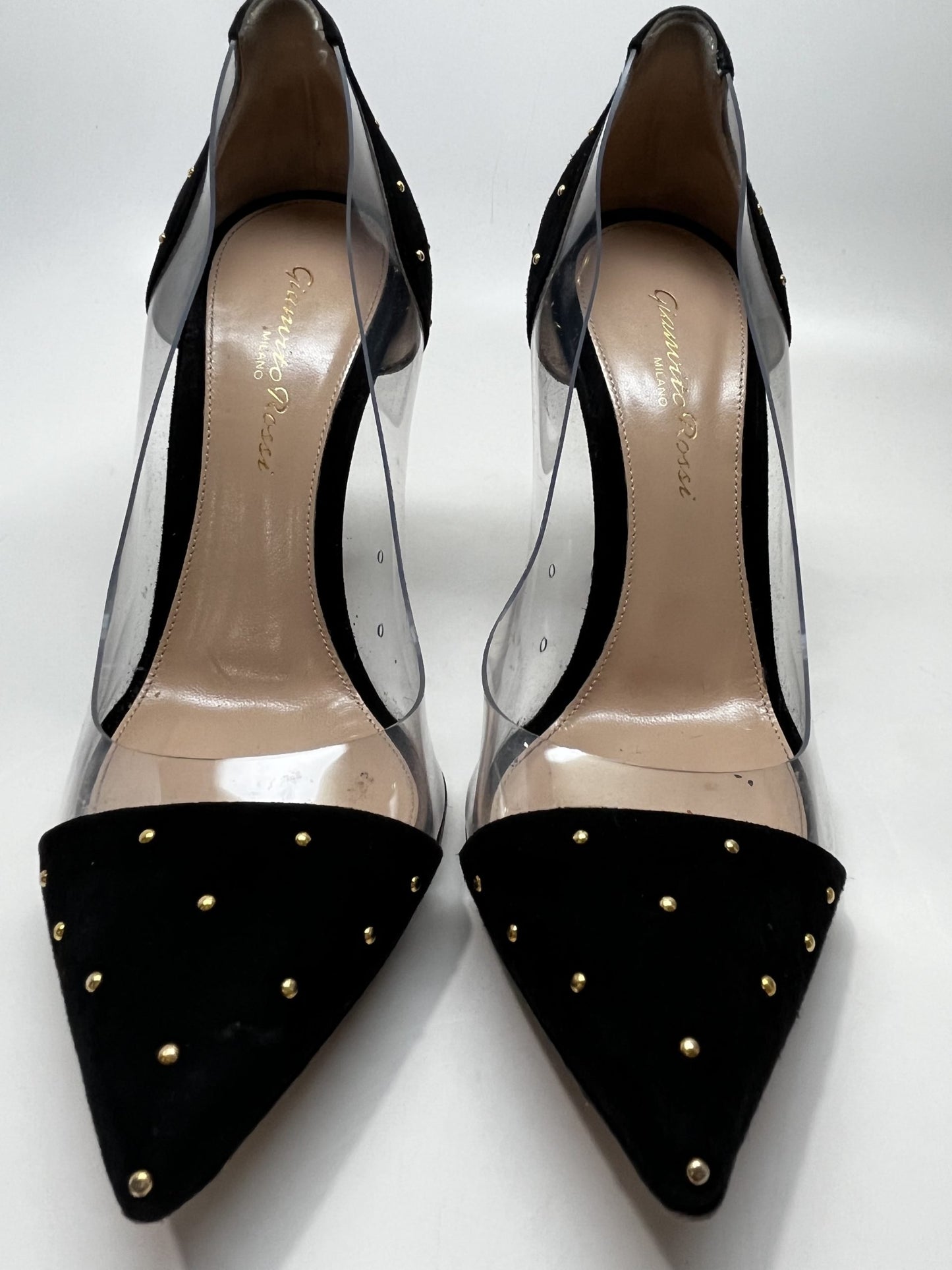 Gianvito Rossi PVC-Paneled Studded Suede Pumps