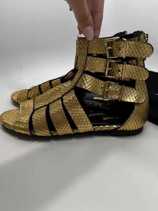 Just Cavalli Gold Flat Gladiator Sandal