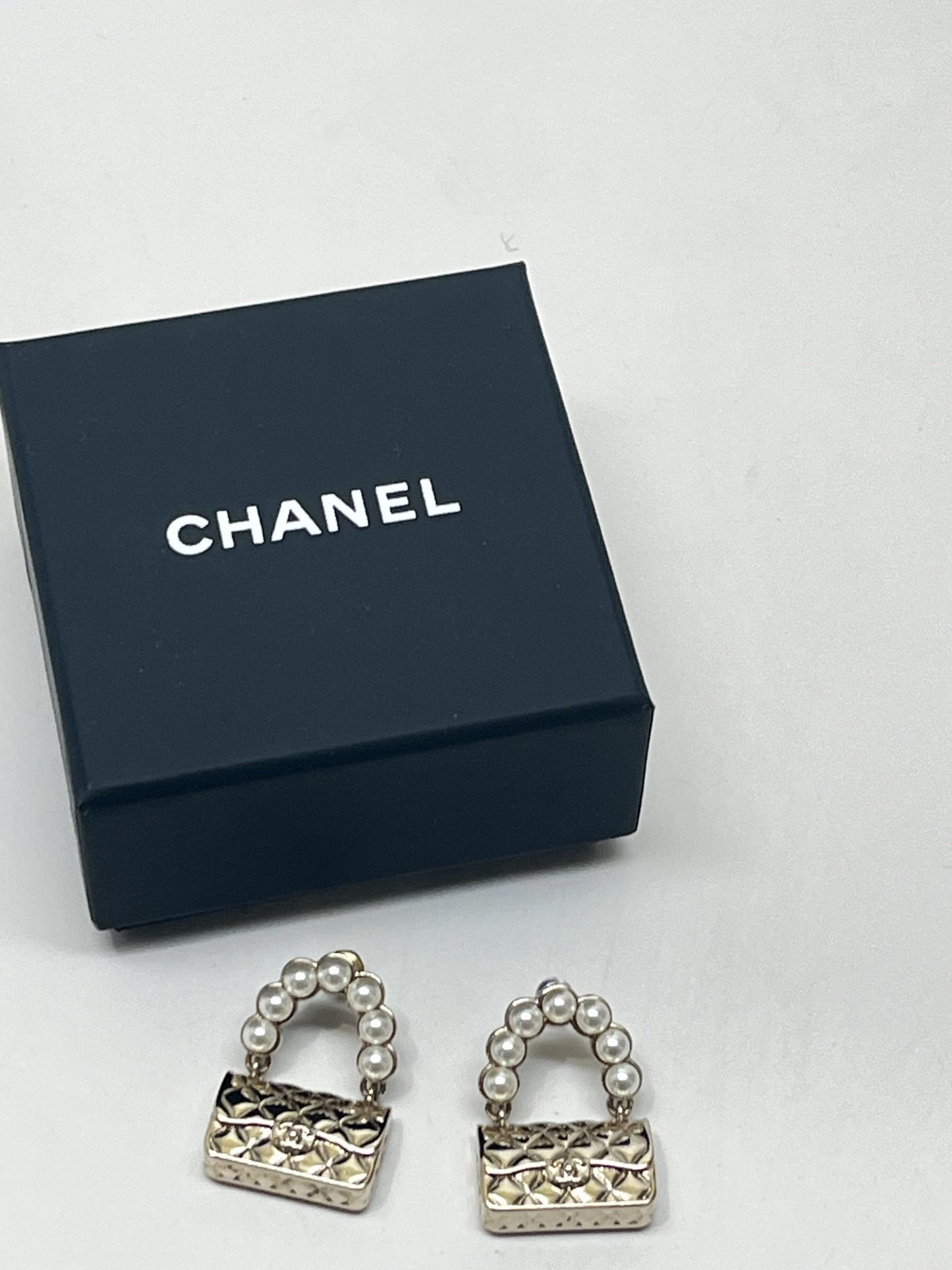 Chanel Pearl Flap Bag Drop Earrings