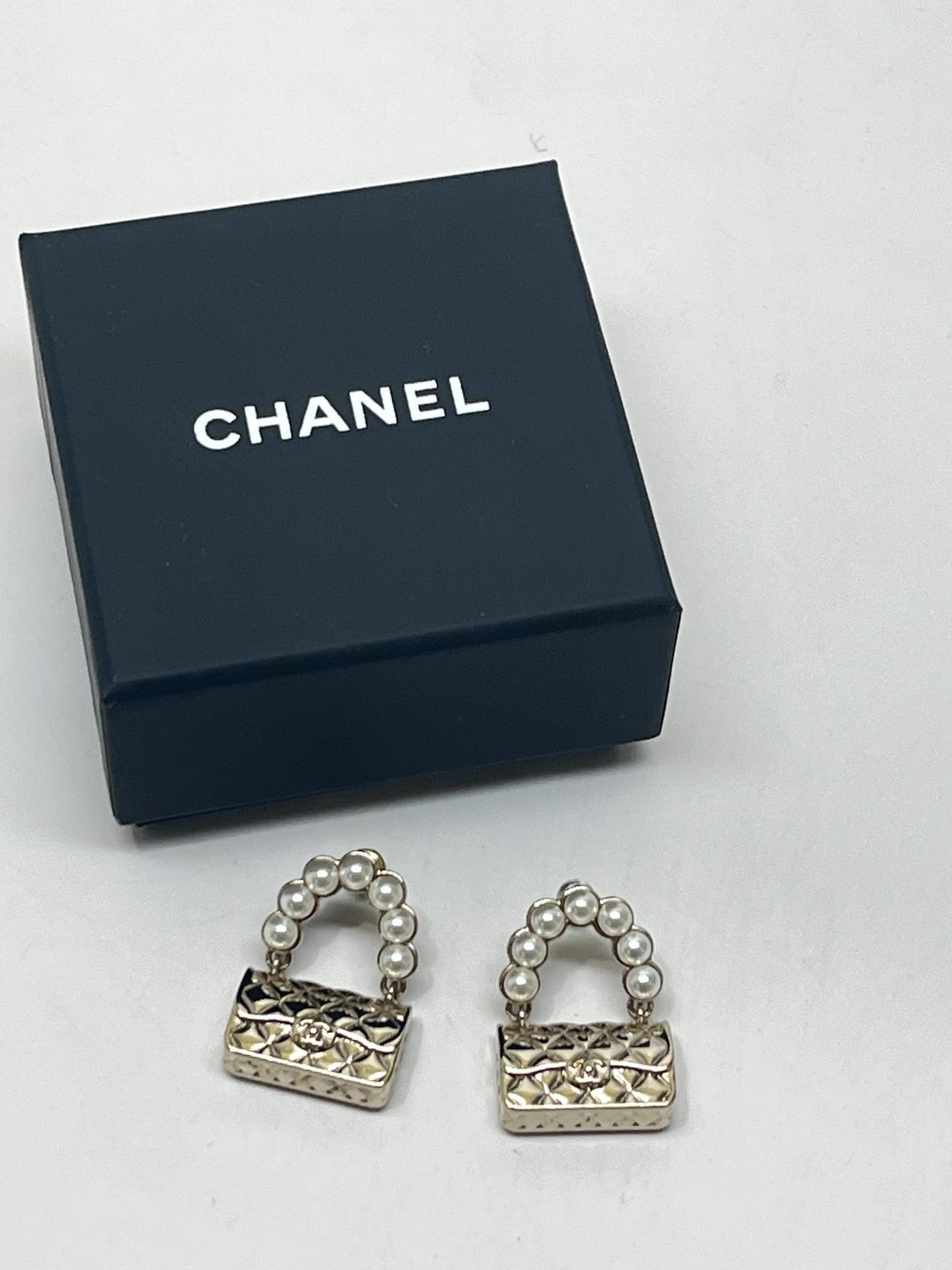 Chanel Pearl Flap Bag Drop Earrings