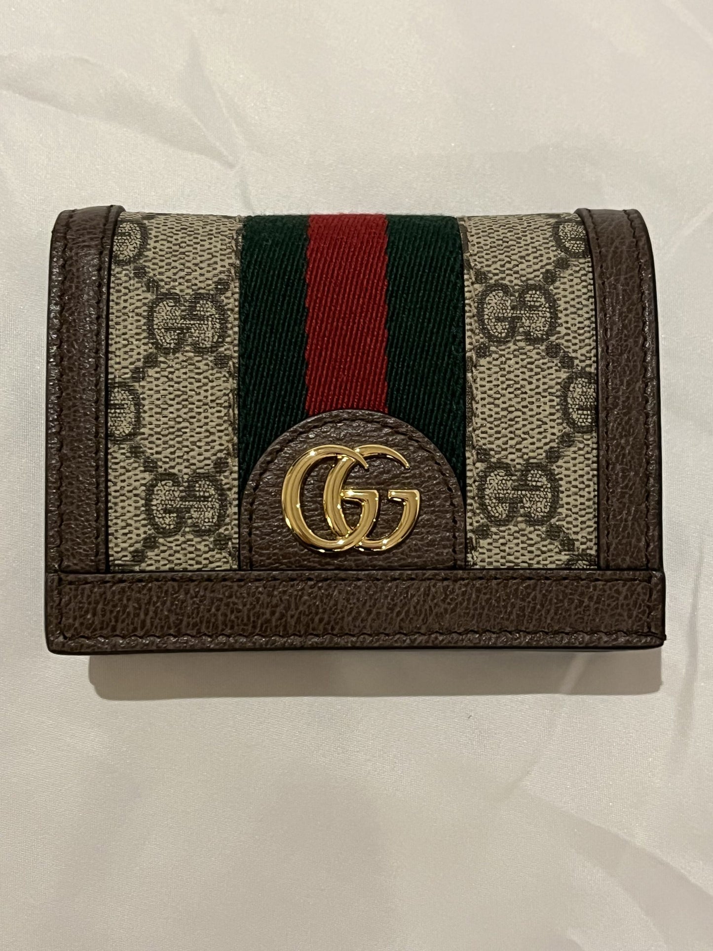 Gucci GG Ophidia Card Case Wallet in Beige and Ebony