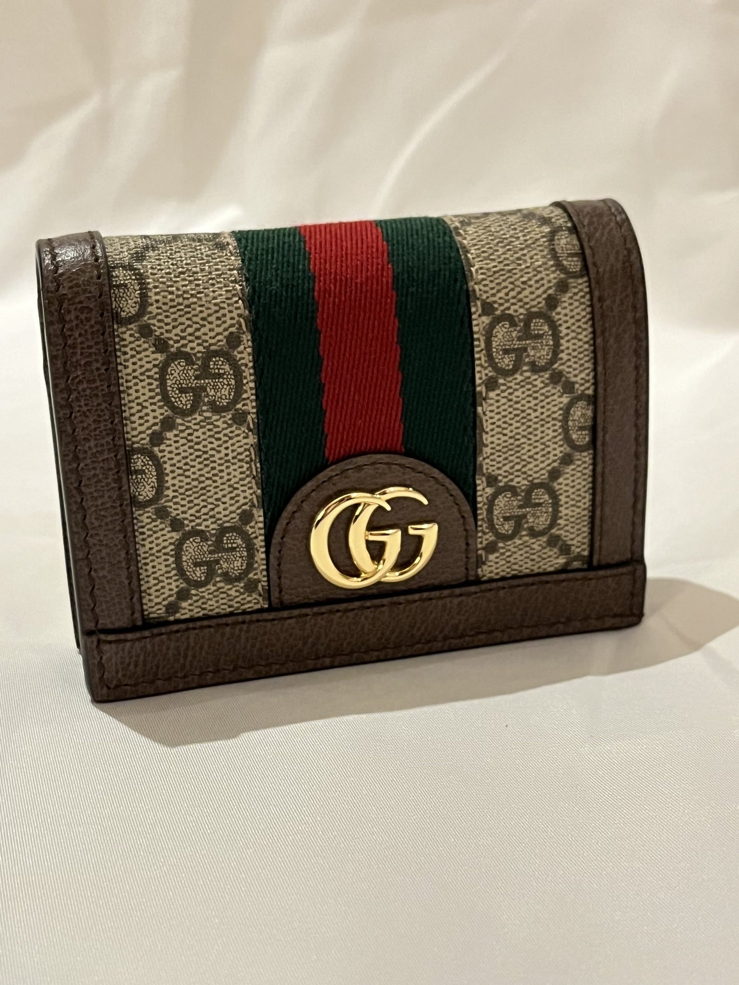 Gucci GG Ophidia Card Case Wallet in Beige and Ebony