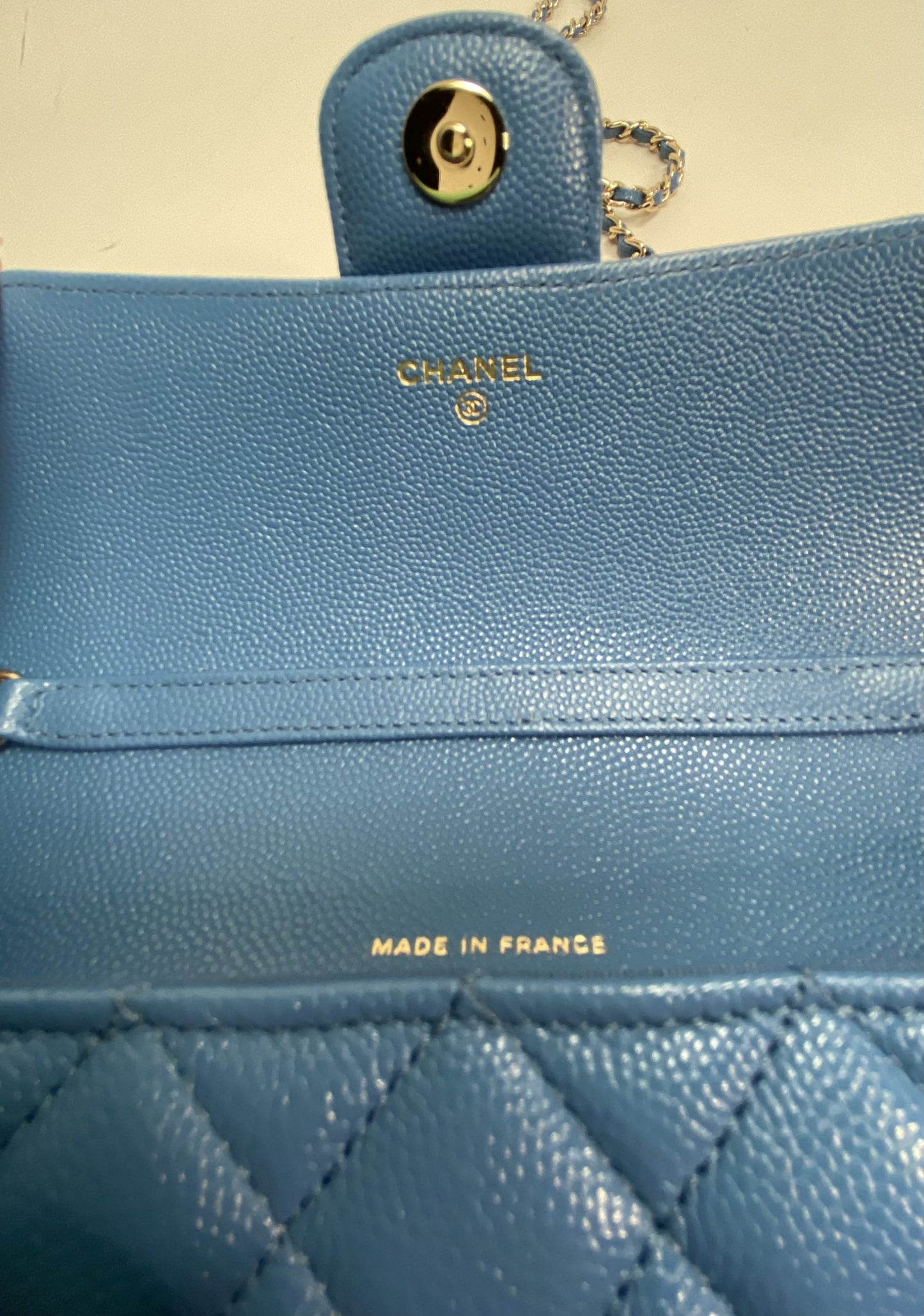 Chanel Blue Caviar Sunglass Case with Classic Chain