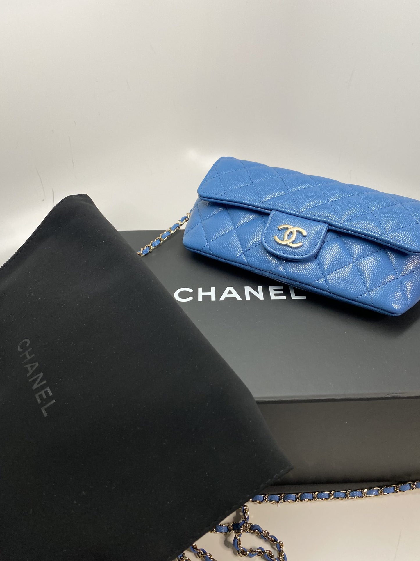 Chanel Blue Caviar Sunglass Case with Classic Chain